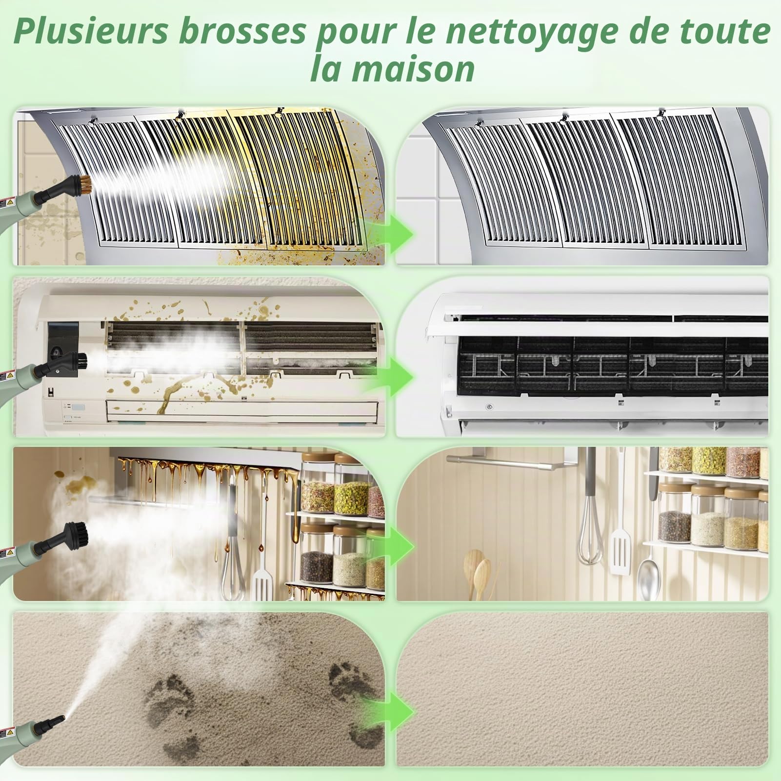 Nettoyeur Vapeur Haute Pression 2500W – Réservoir 1,1L – Pression 3 Bar & Vapeur à 105°C – Nettoyage Multisurface Sans Produit Chimique – 6 Réglages de Vapeur + 15 Accessoires