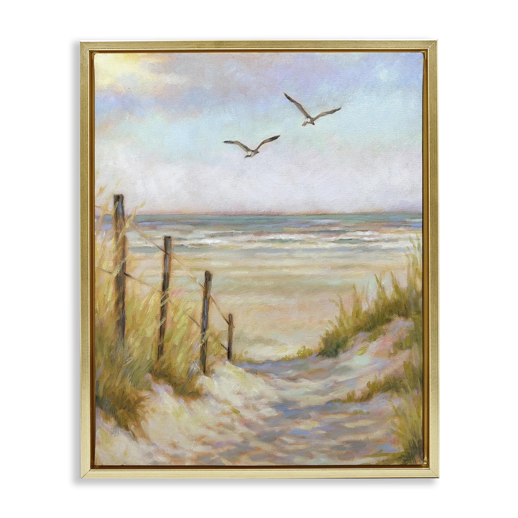 Stupell Industries Serene Coastal Sunset Pathway 'Tranquility Beach Coastal Path', Floating Frame Canvas Art, Gold, 25 X 31 Inches, Easy To Hang And Sturdy, Made In Usa, By Linda Sperruzzi