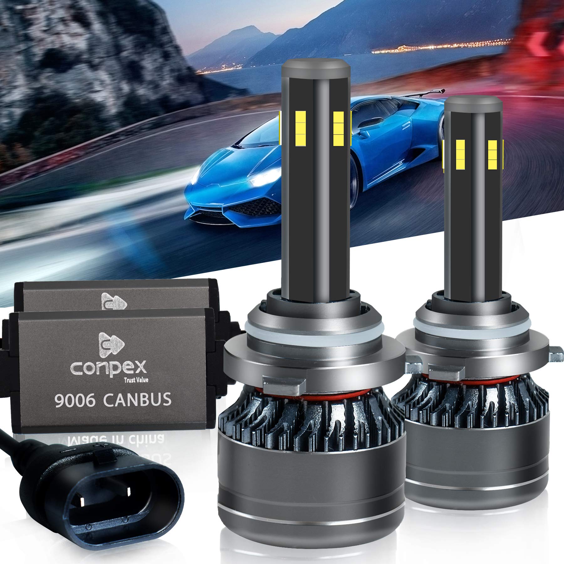 360° Light 9006 LED Headlight Bulbs Conversion Kit Anti Flicker with 5 Sides Chips Hi/Lo Beam, 11000LM Cool White 6000K with 2-year Warranty