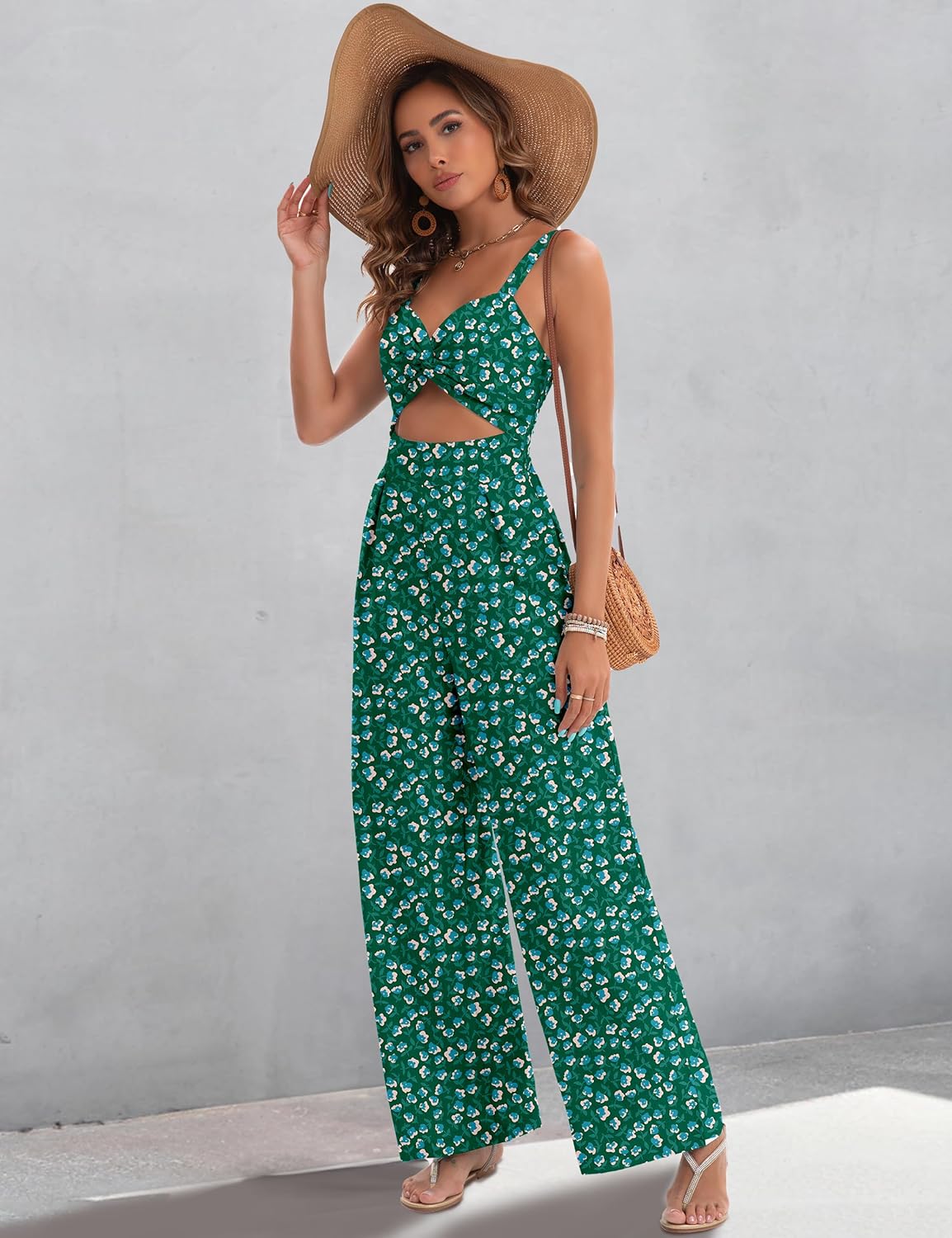 AGERWAY Womens Summer Jumpsuits Dressy Sexy V Neck Twist One Piece Outfits Sleeveless Casual Wide Leg Long Pant Rompers - Image 4