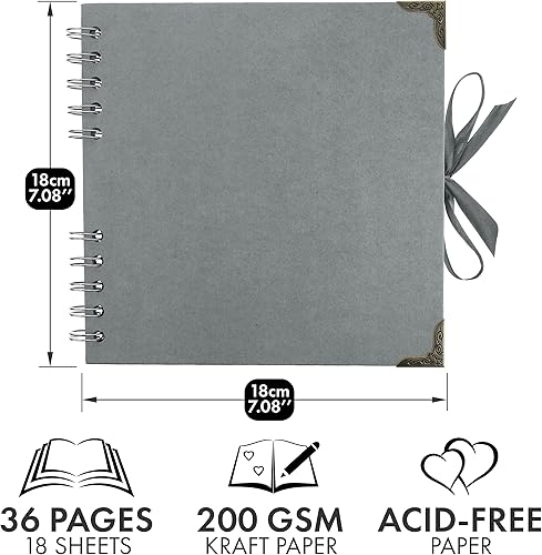 Vista 225 de Bstorify Álbum de recortes de 10 x 10 pulgadas, 70 páginas, protectores de esquina de papel kraft grueso negro, cierre de cinta, ideal para tus