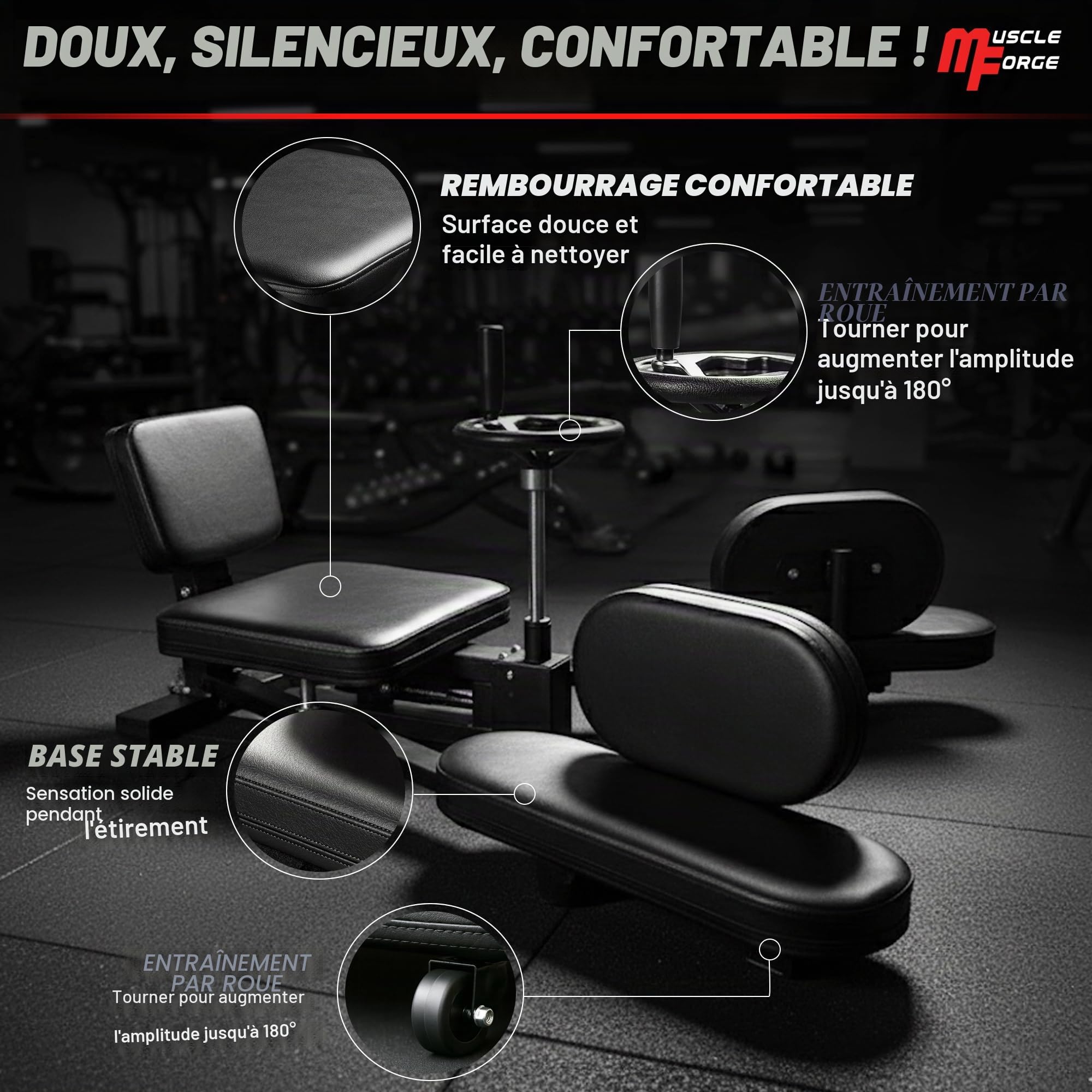 Machine Grand Écart – Écarteur de Jambes Professionnel avec Siège Confortable et Supports Rembourrés – Assouplisseur de Jambes Jusqu’à 180° pour Arts Martiaux, Danse, Ballet et Fitness