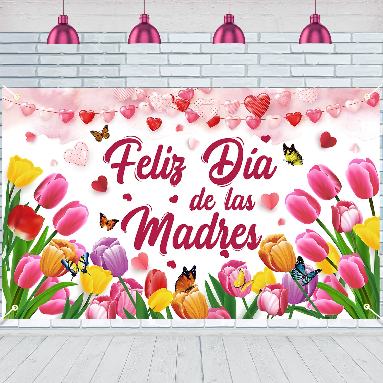 Feliz Dia De Las Madres Decorations Large 72 x 44inch Feliz Dia De Las Madres Backdrop Flowers Tulip Pink Happy Mothers Day Banner for Indoor Outdoor