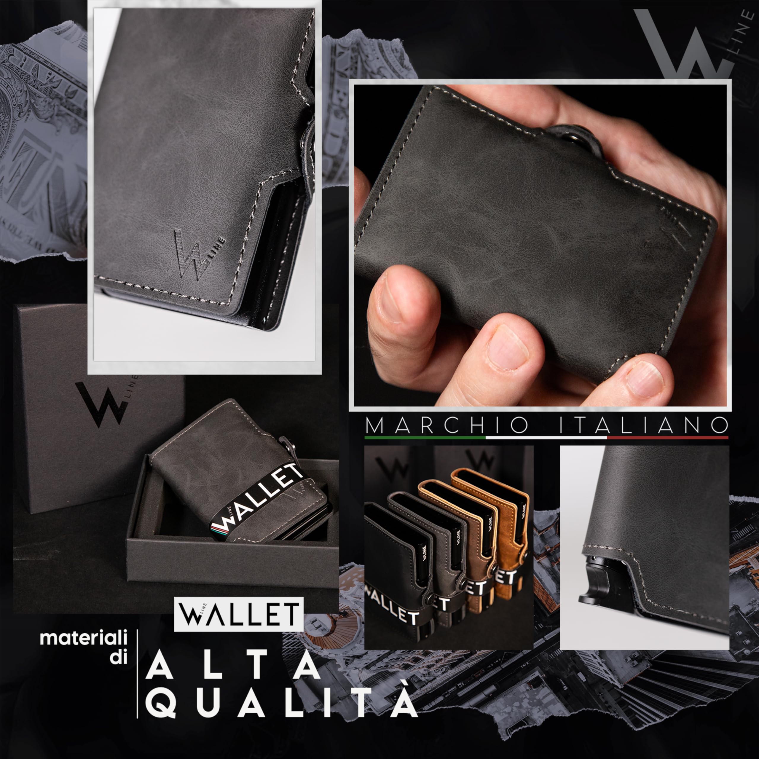 WLine Porta Carte di Credito Uomo e Donna Schermato in Pelle PU - Portafoglio Uomo Slim Rfid Compatto ed Elegante - Portatessere Uomo Tascabile (Grigio Vintage senza Zip)