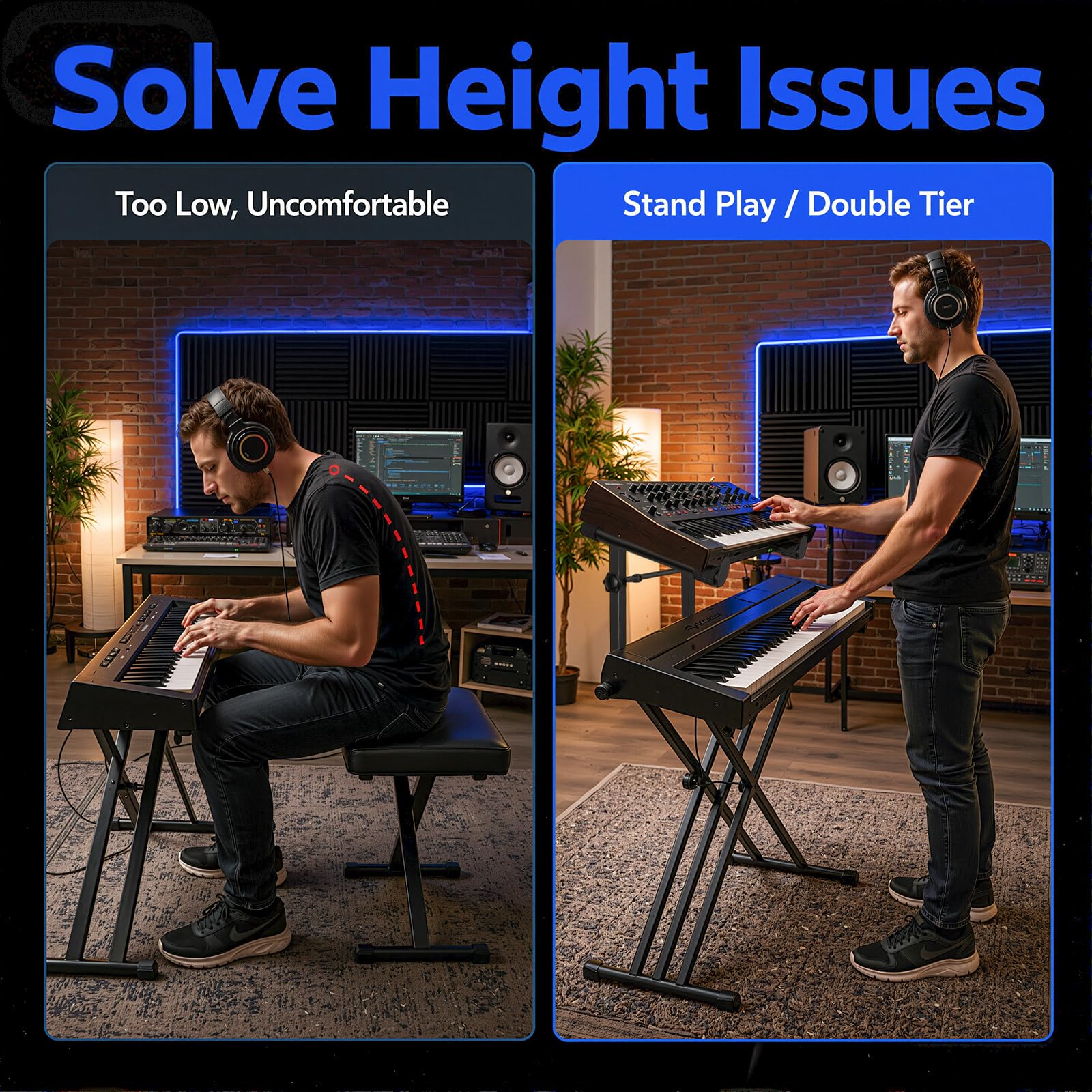 Supporto per tastiera di secondo livello, estensione per tastiera per pianoforte X-Style, adatto per pianoforte digitale elettrico a 54-88 tasti, accessori per pianoforte a forma di X