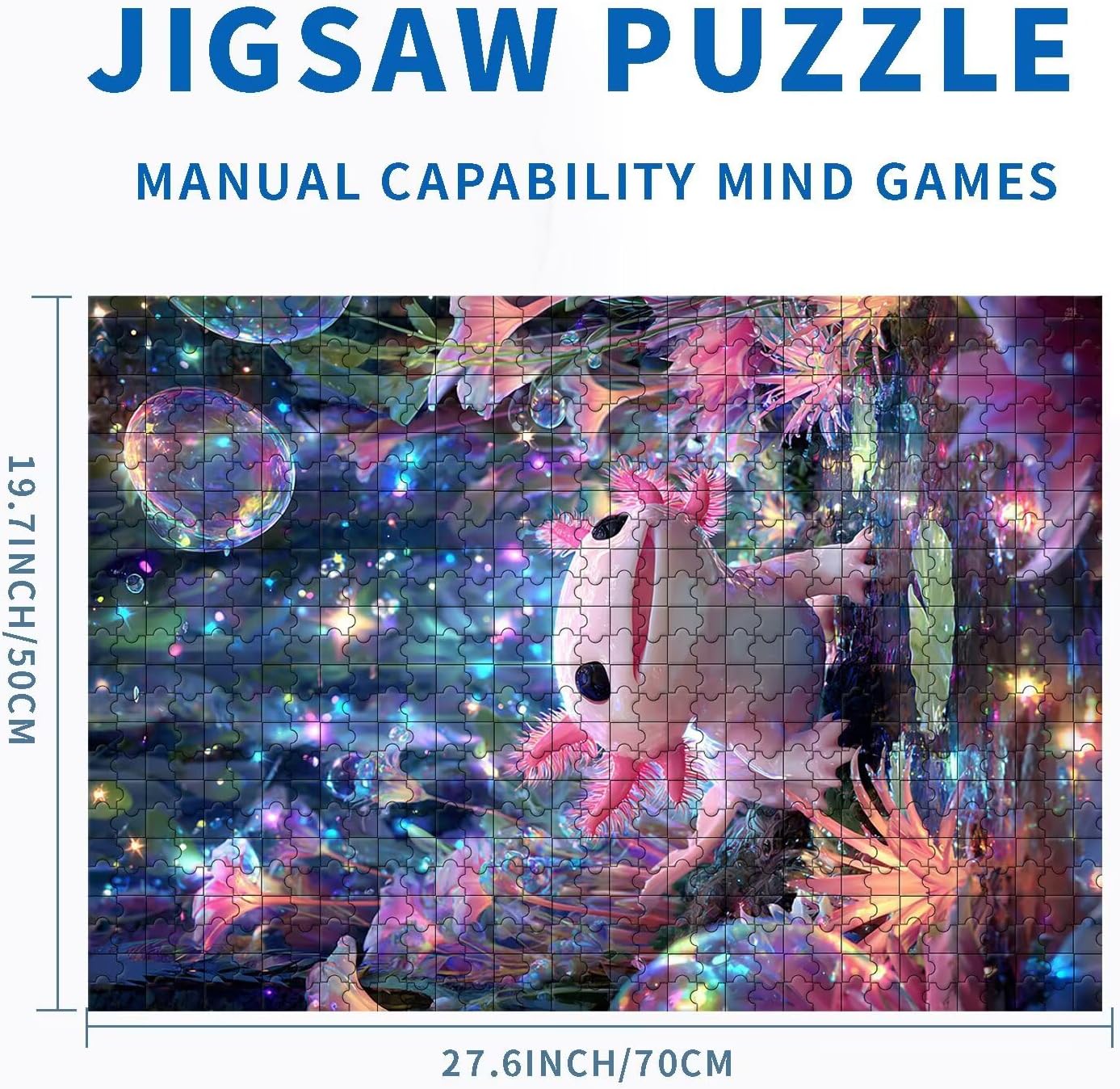 Smiling Pink Axolotl 1000 Piece Jigsaw Puzzles for Adults Rainbow Forest Art Jigsaw Puzzle Challenging Family Activity Games Colorful DIY Craft Puzzle for Home Decor Gifts 20×27 Inches