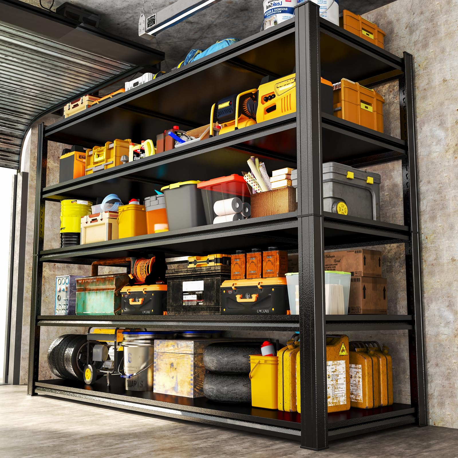 Scaffalatura resistente per garage, 5 ripiani regolabili in metallo, scaffale portaoggetti per garage e cantina, organizzazione degli attrezzi, magazzino, dispensa, cucina, 91,4 cm, nero