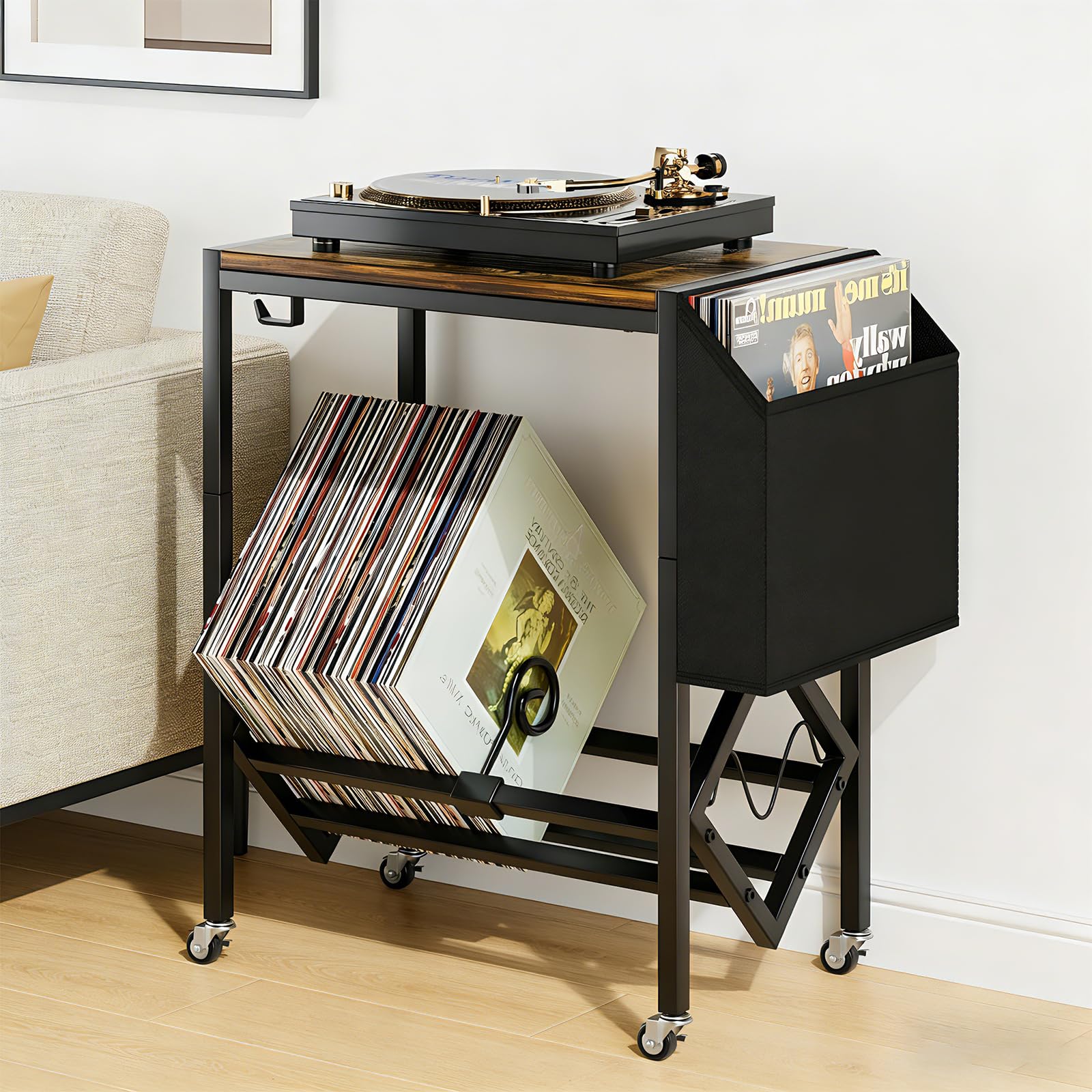 Scaffale per giradischi, per 120 dischi in vinile, supporto per giradischi, supporto per dischi in vinile DJ, con organizer per soggiorno, camera da letto, ufficio