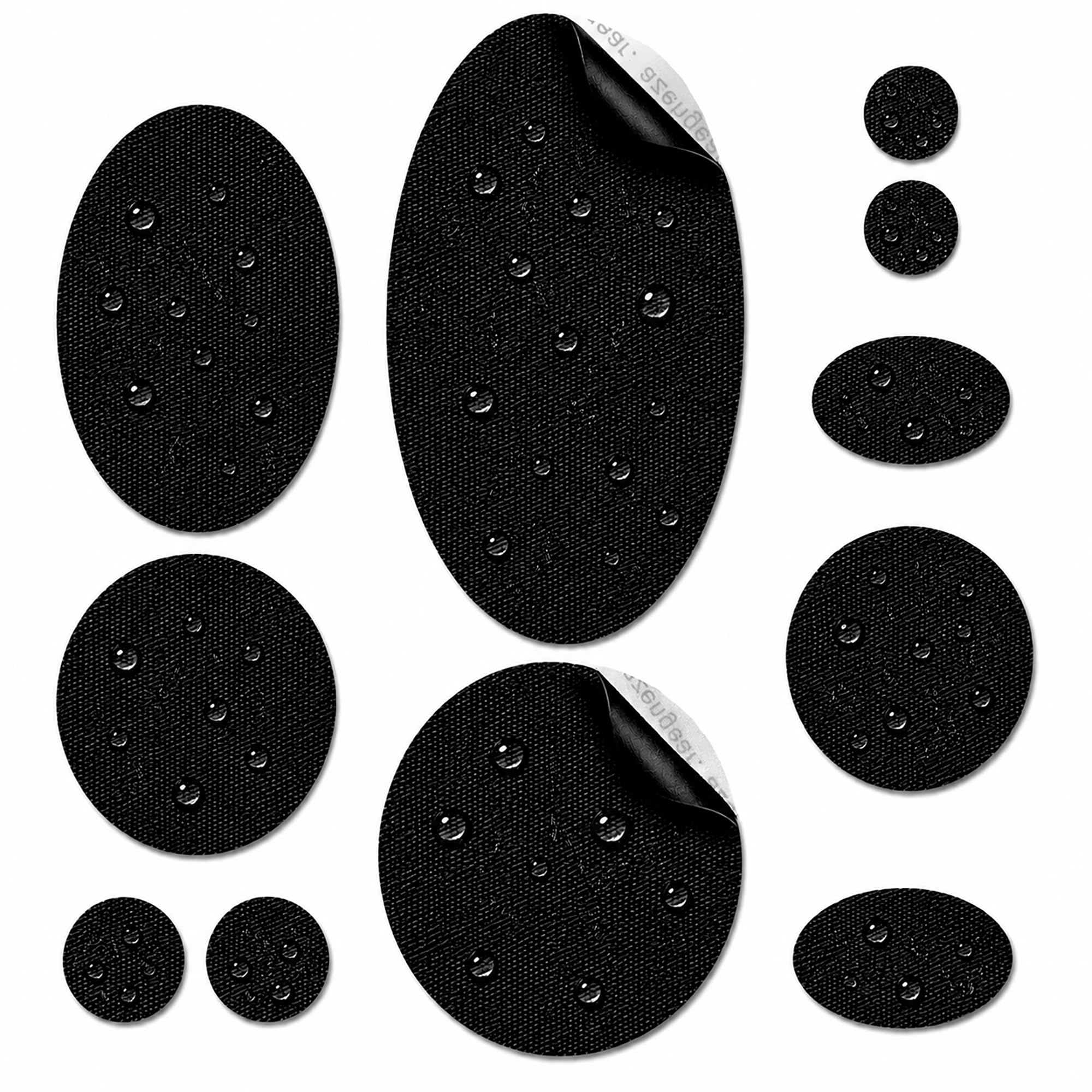 aZengear Self-Adhesive Repair Patches - Waterproof, Tear-Cold-Heat-Resistant Stick On Polyester to Fix Down Jackets, Puffer, Snowsuit, Shoe, Tent, Upholstery (11 Pcs, Black)