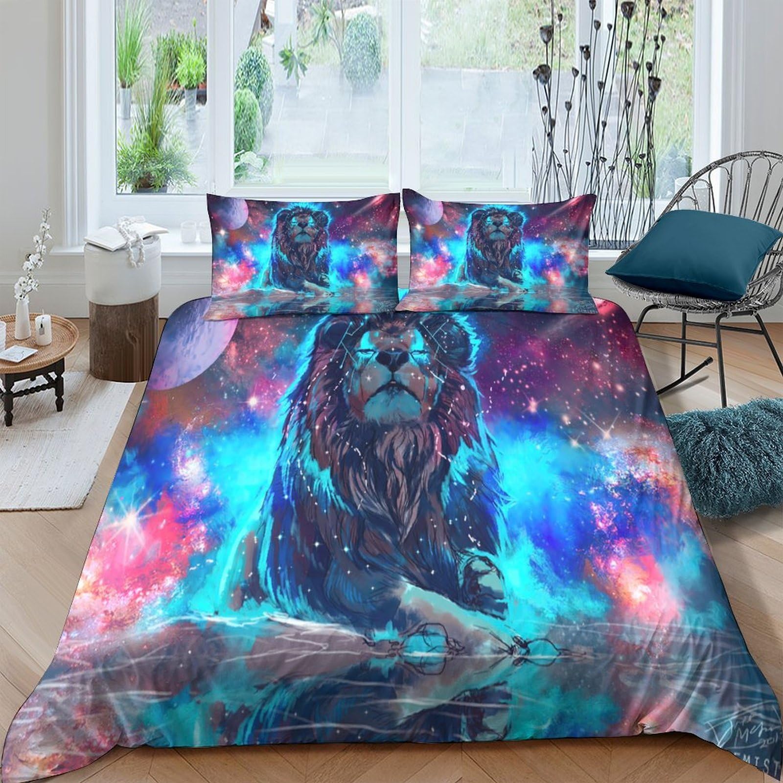 3D Printed Cosmic lion Duvet Cover Durable Fabric Fantasy space art Bed Cover Wrinkle Free Fade Resistant Quick Drying Hypoallergenic for Family Home Use Super king（260x220cm）
