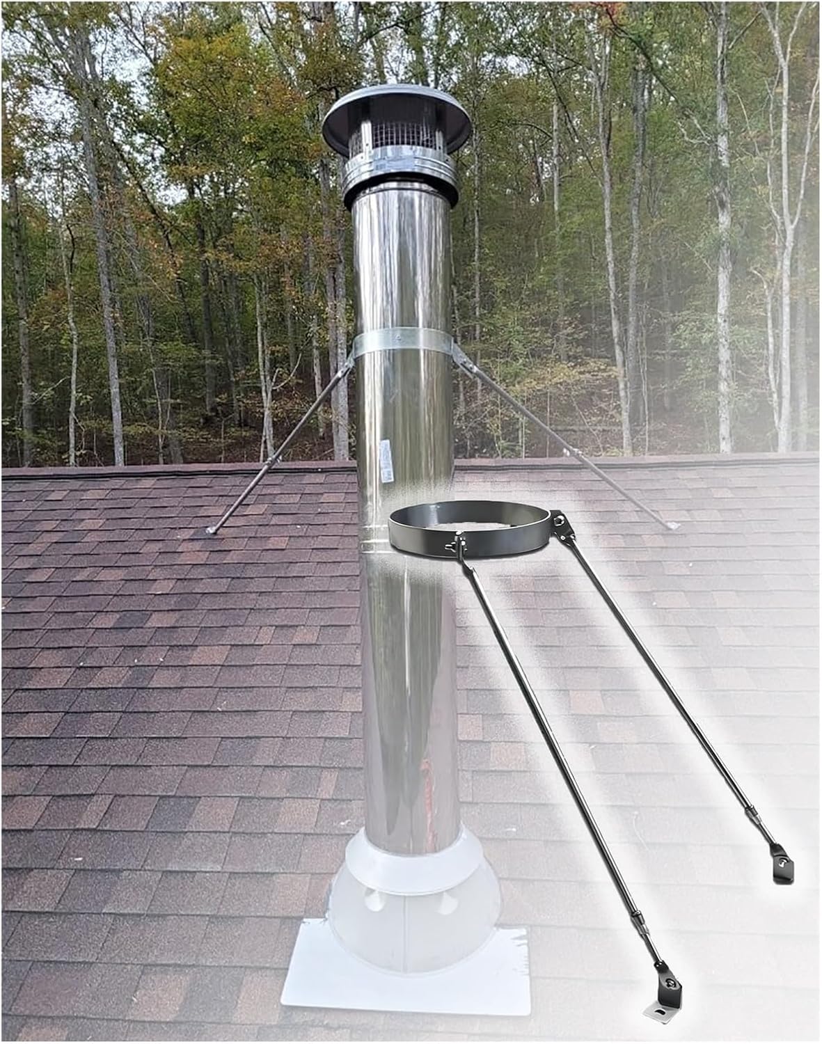 Heavy-Duty Stove Pipe Support Bracket, 3" to 10" Roof/Wall Mount, Solid Steel for Maximum Stability, Complete Kit for Loft & Log Cabin Wood Stoves (7 1/16" Dia)