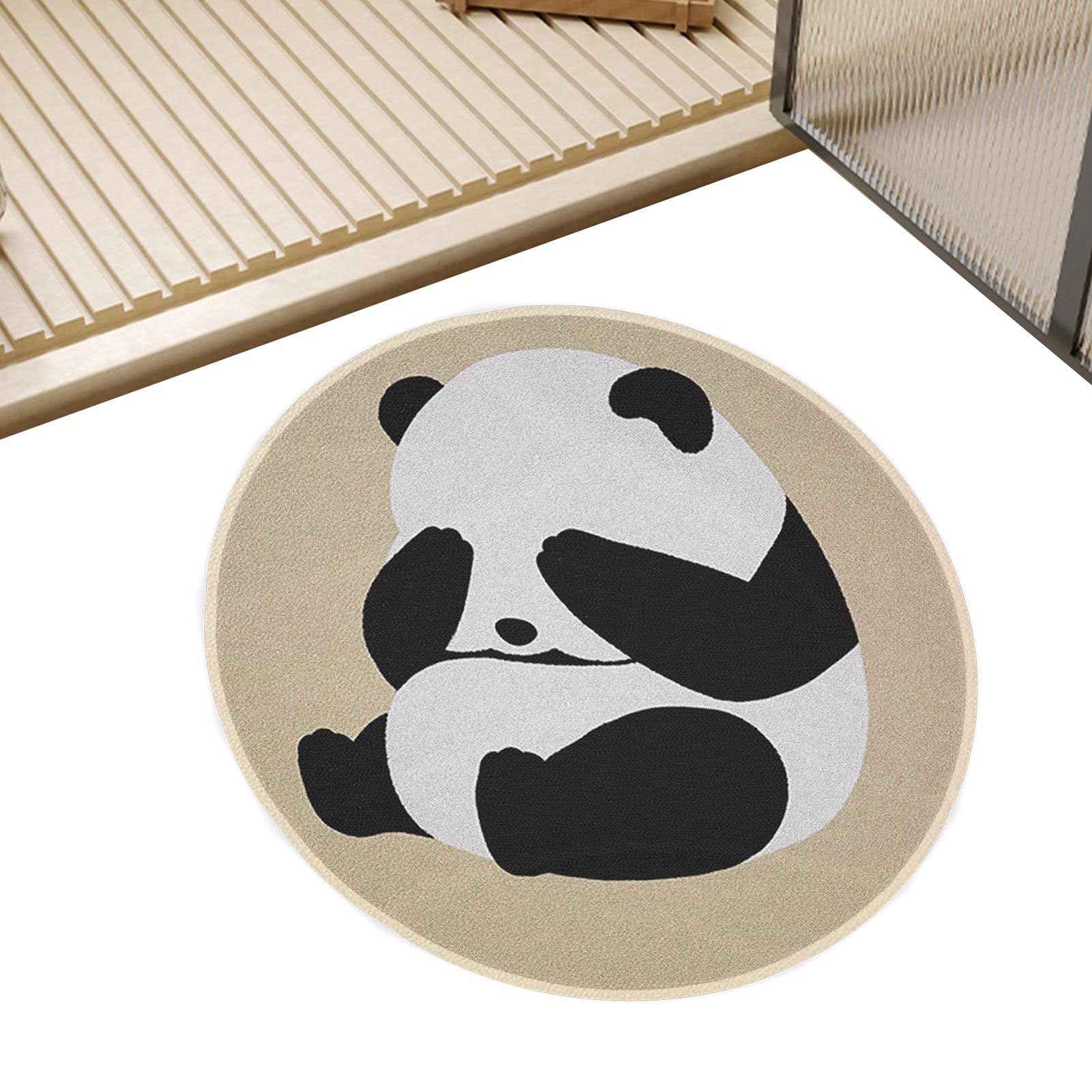 Tapis de bain rond en peluche ultra douce avec motif panda