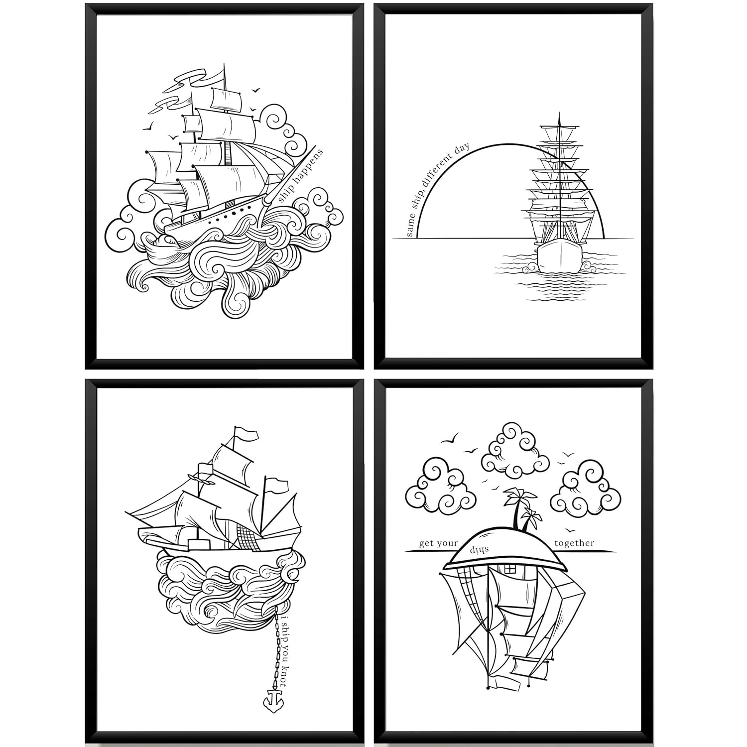 swehrs Nautical Wall Decor Beach Bathroom Decor Wall Art Set of 4