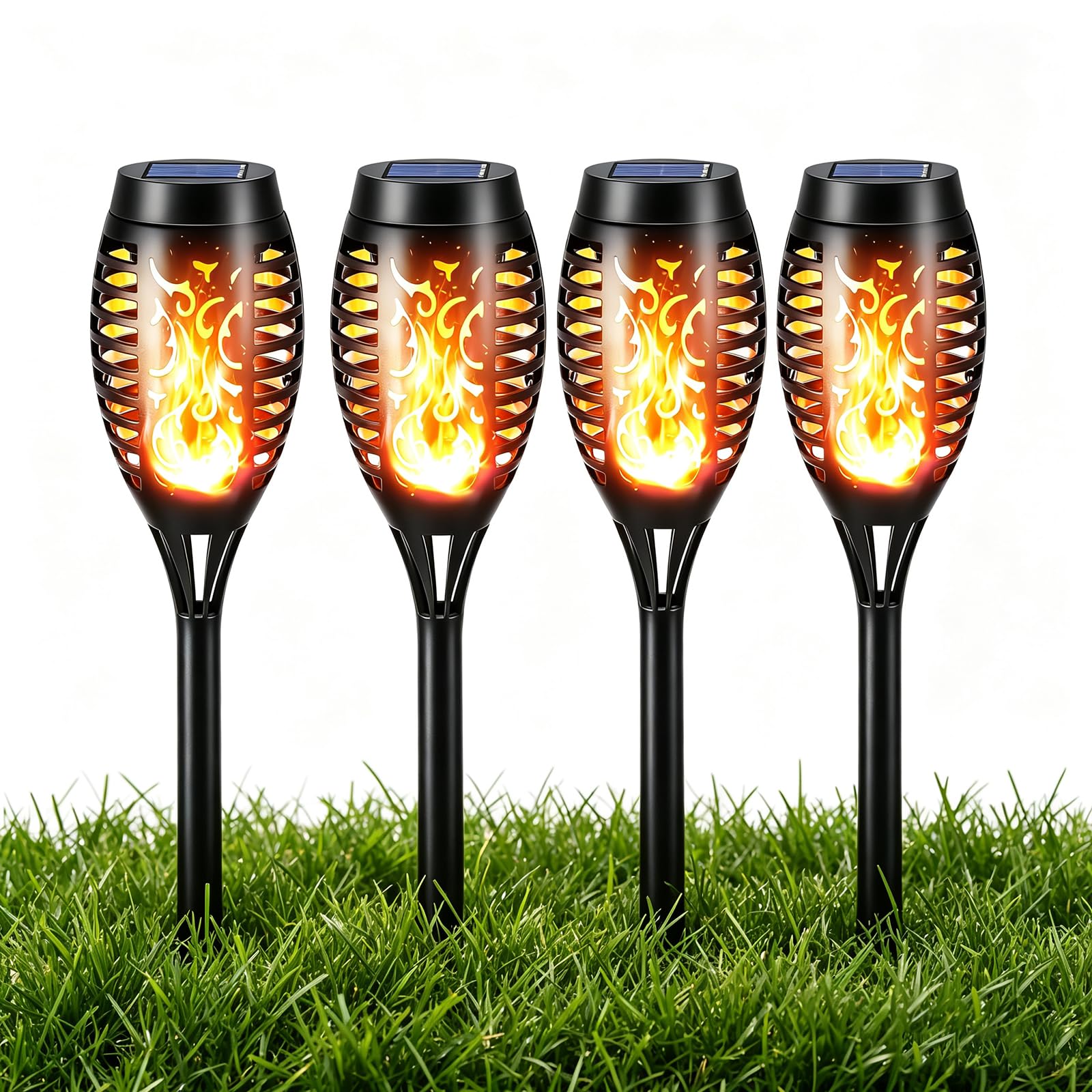 Torch Lights Outdoor, Flickering Flame Garden Lights, Solar Powered Waterproof LED Garden Torches, Decorative Pathway Lights for Patio, Yard, Outdoor Landscape (Flickering Flame Lights - 4 PCS)