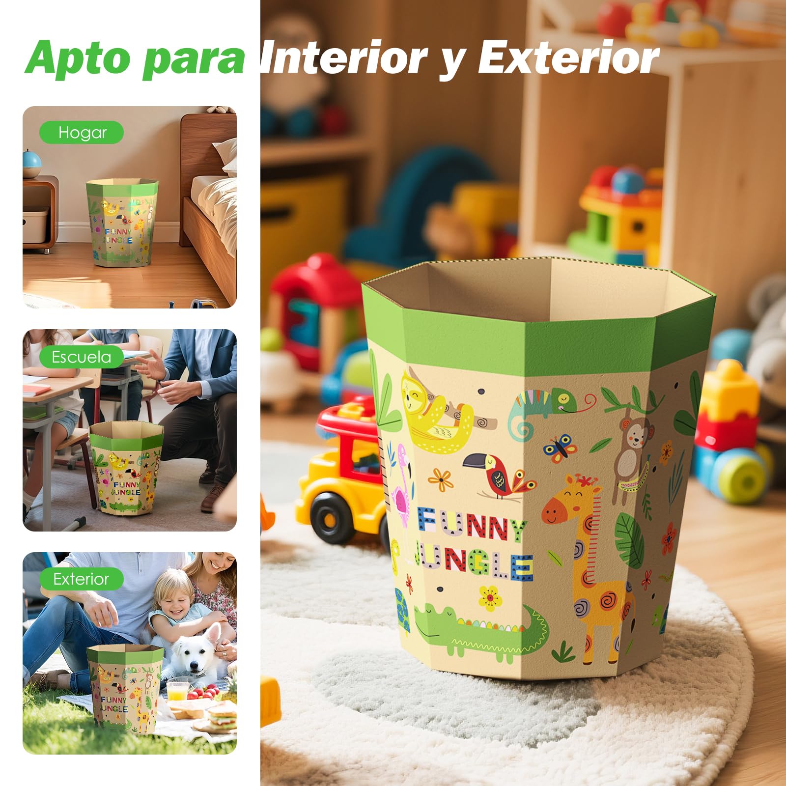 Set de 6 Papeleras de Cartón – Cubos de Basura Plegables, Reciclables, Sin Plástico y Reutilizables para Niños – Pequeñas Basurero para Dormitorios, Salas de Juegos, Habitaciones Infantiles (12L)