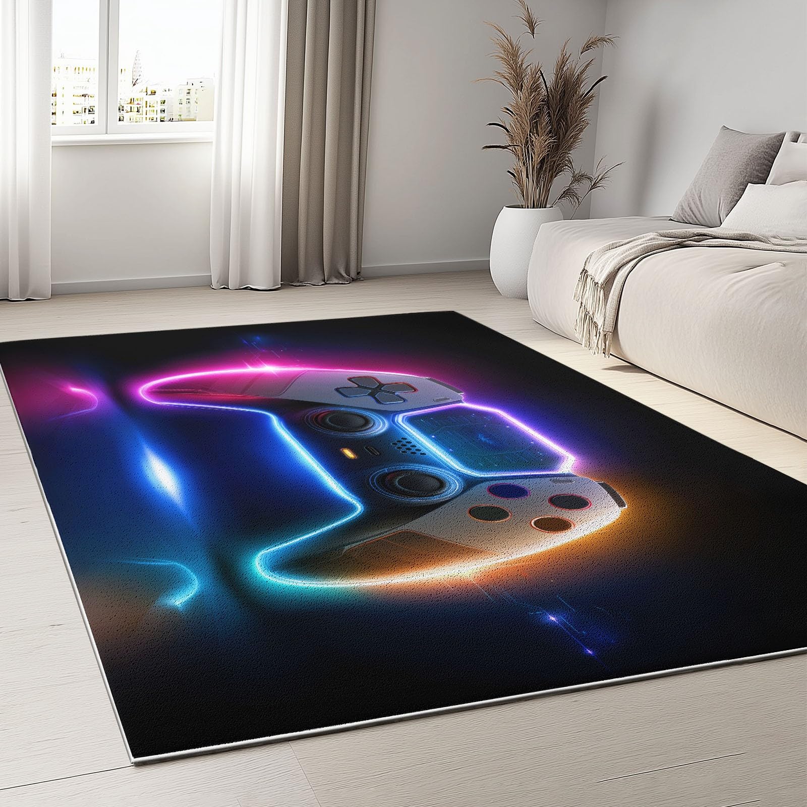Tappeto Salotto Corto Pile Controller Gioco Luci Al Neon Tecnologia Giochi, Tappeti Corridoio Lungo 140 x 200 cm Morbido Lavabile Antiscivolo, per Soggiorno Camera da letto e Sala da Pranzo Cucina