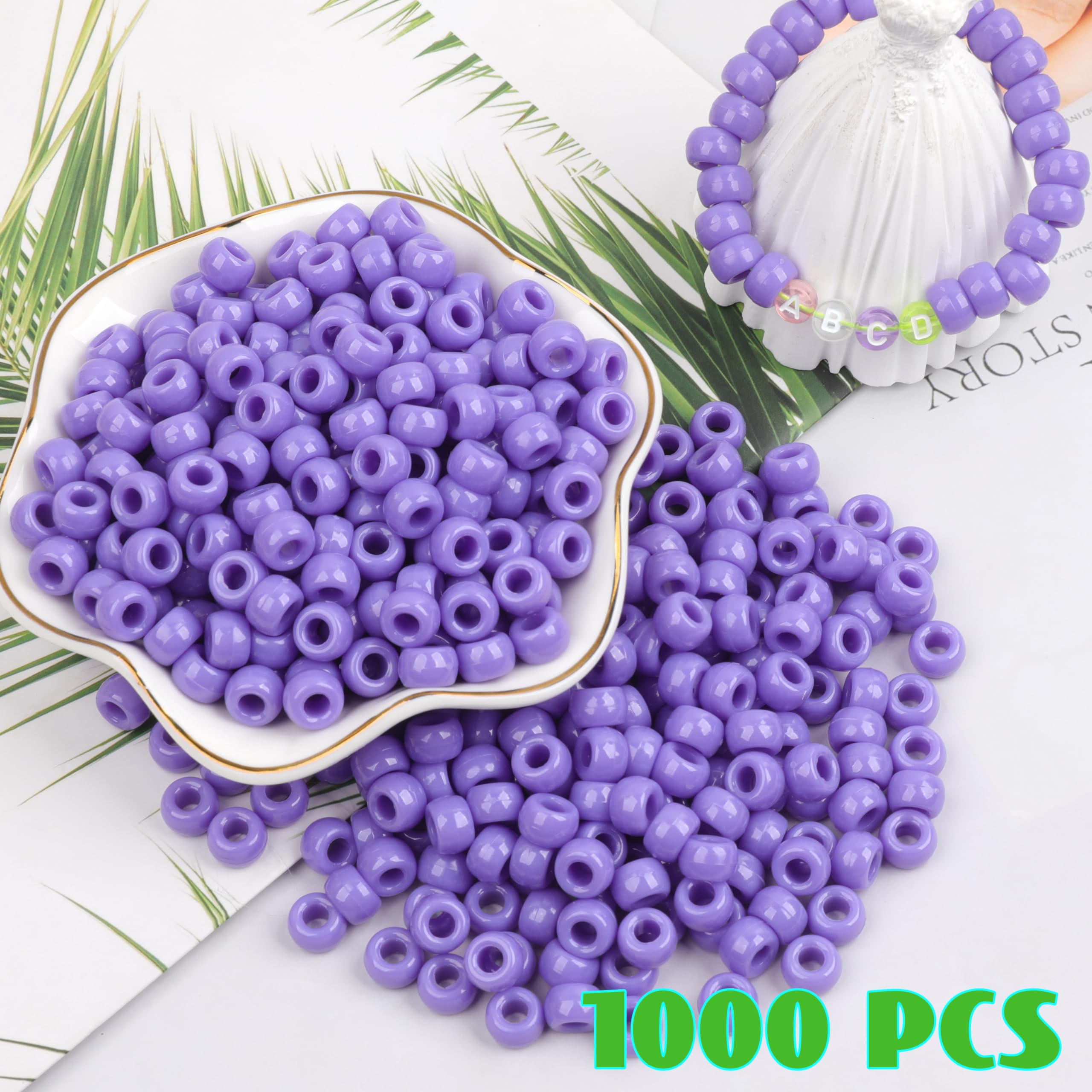 Auvoau 1000Pcs Pony Beads Bracelet 9mm Purple Plastic Barrel Pony Beads for Necklace,Hair Beads for Braids,Key Chain,Jewelry Making (Purple) - Image 3