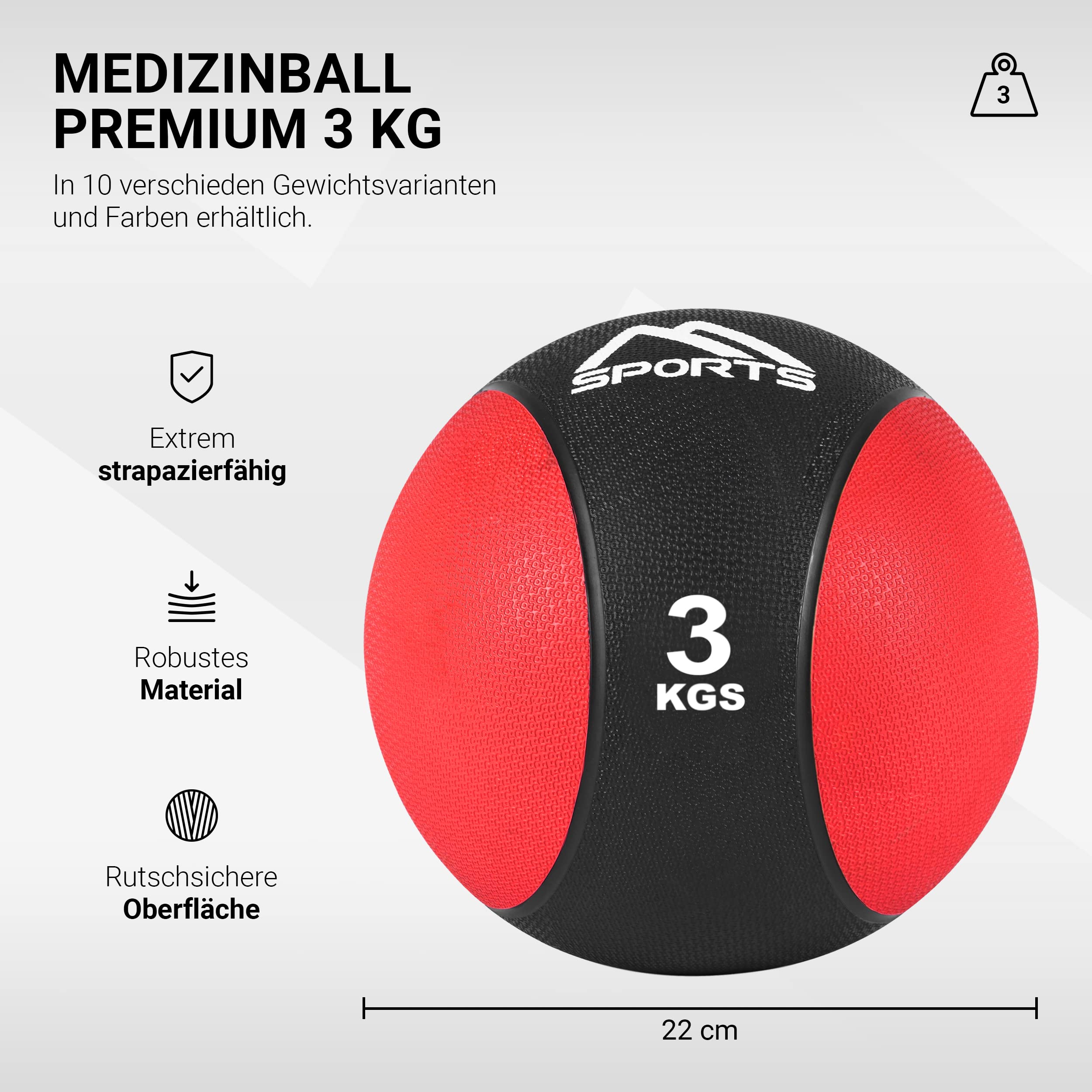 BBalón medicinal 1 - 10 kg - calidad de gimnasio profesional con póster de ejercicios - balones de ejercicio – Medicinal