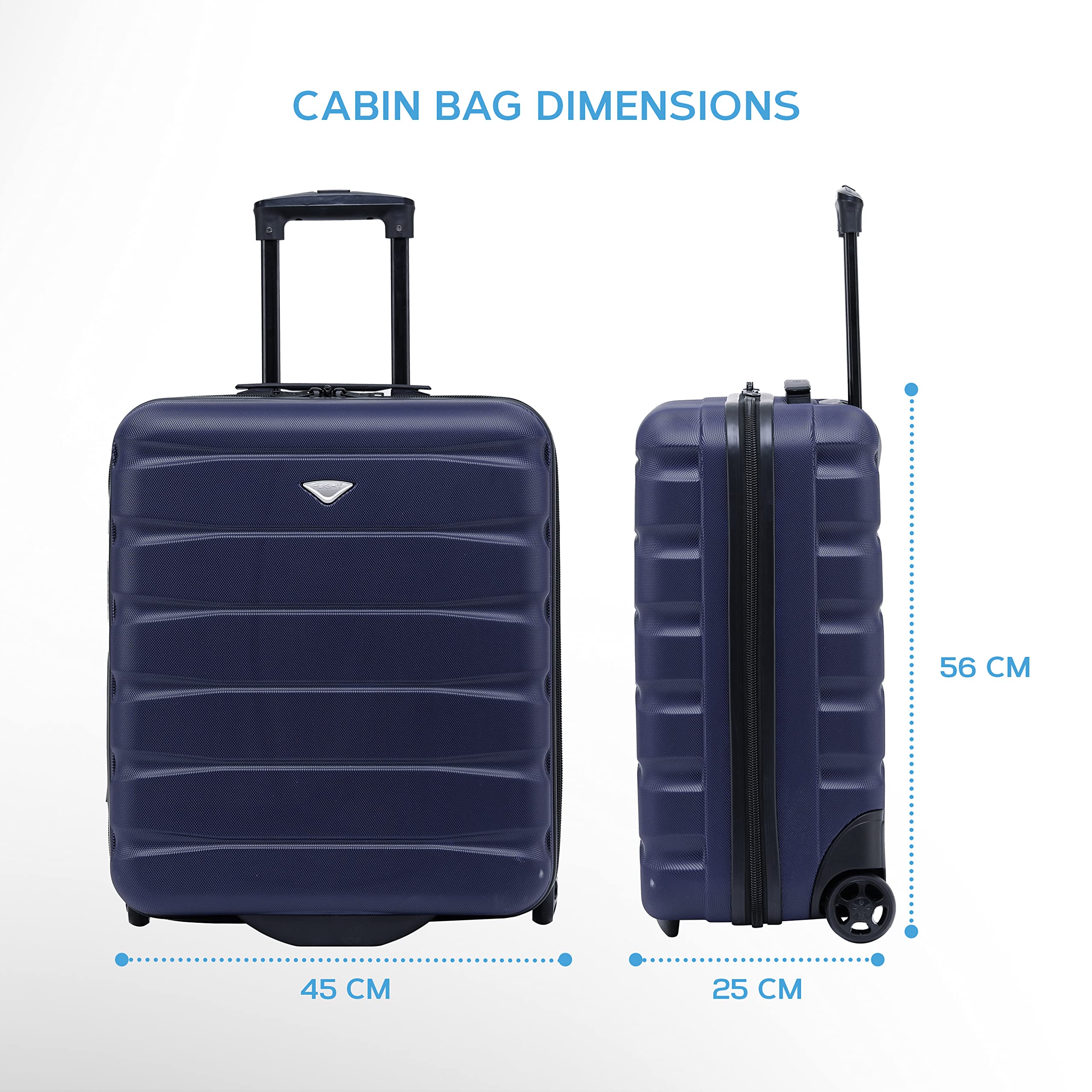 Flight Knight Lightweight 2 Wheel ABS Hard Case Suitcases Cabin Carry On Hand Luggage Approved for Airlines Including British Airways & Maximum Size for easyJet Large Cabin Bag 56x45x25cm