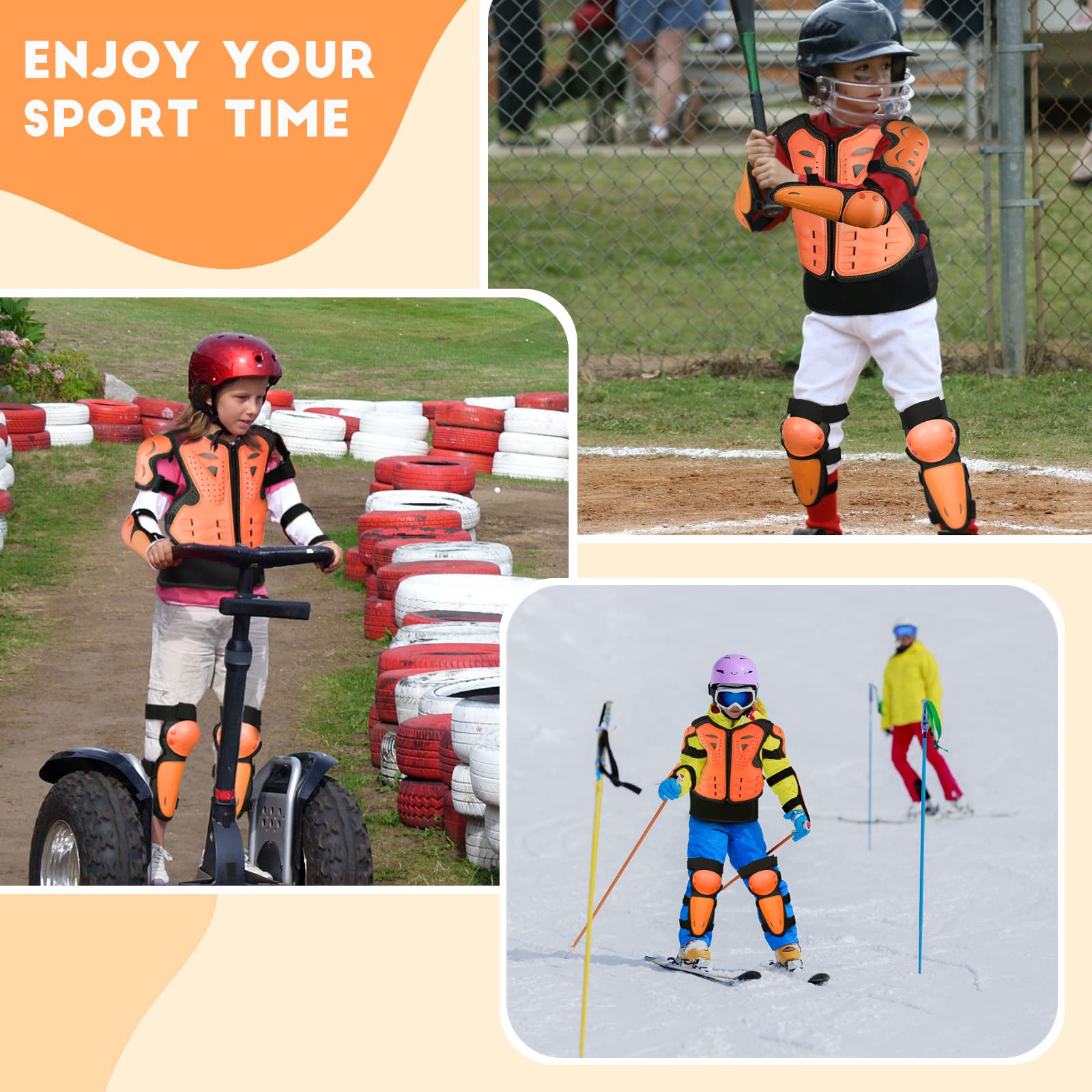 JUSTDOLIFE Équipement De Protection De Moto pour Enfant, 5 PièCes GenouillèRe Respirante CréAtive Equipement Moto Cross Enfant pour Tout-Terrain Cyclisme Ski Patinage