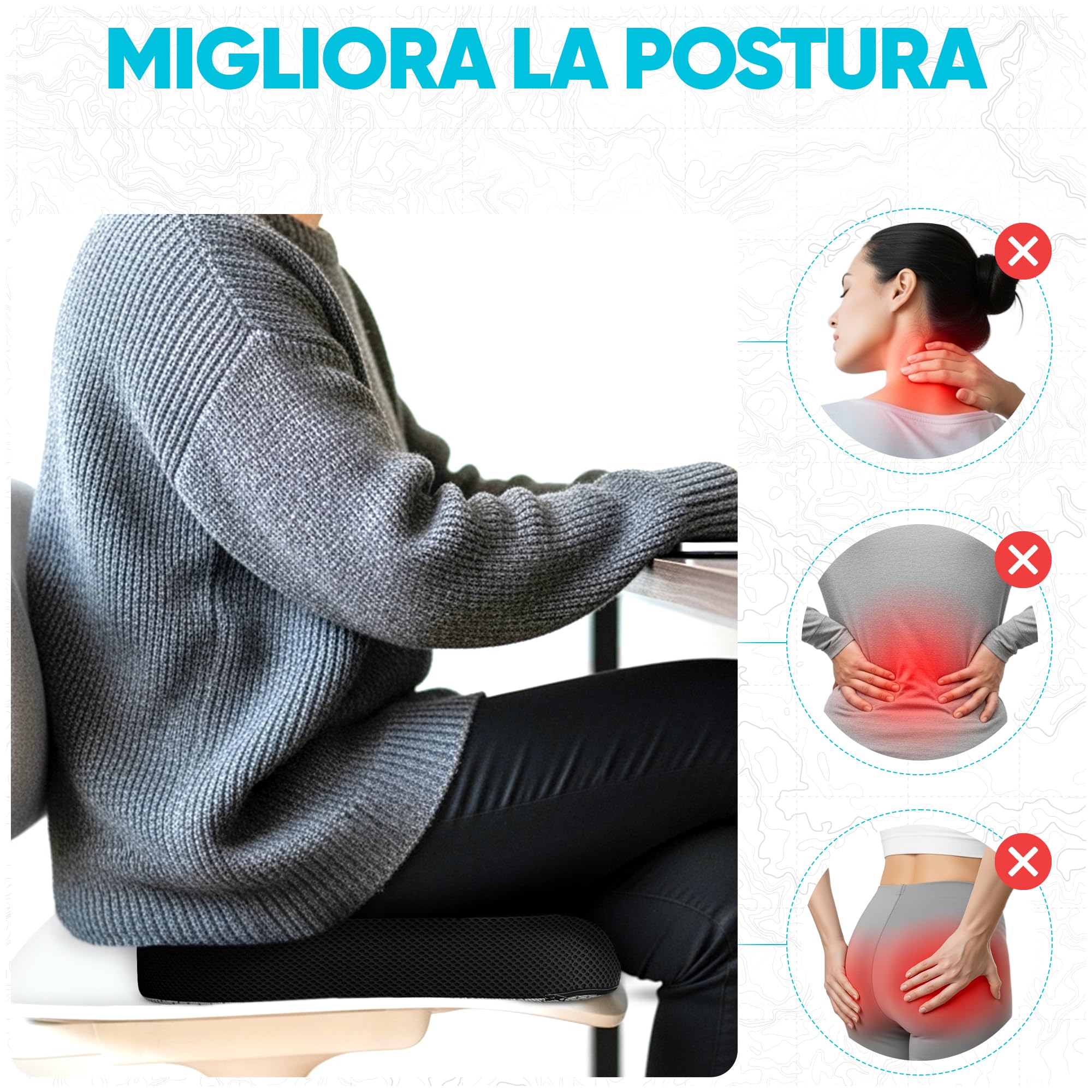 FORTEM Cuscino Sedia Ufficio, Cuscino Memory Foam per Seduta, Sedia Gaming, Poltrona, Supporto Ergonomico, Fodera Traspirante e Lavabile, Base Antiscivolo, Forma a U, per Casa, Lavoro e Viaggi