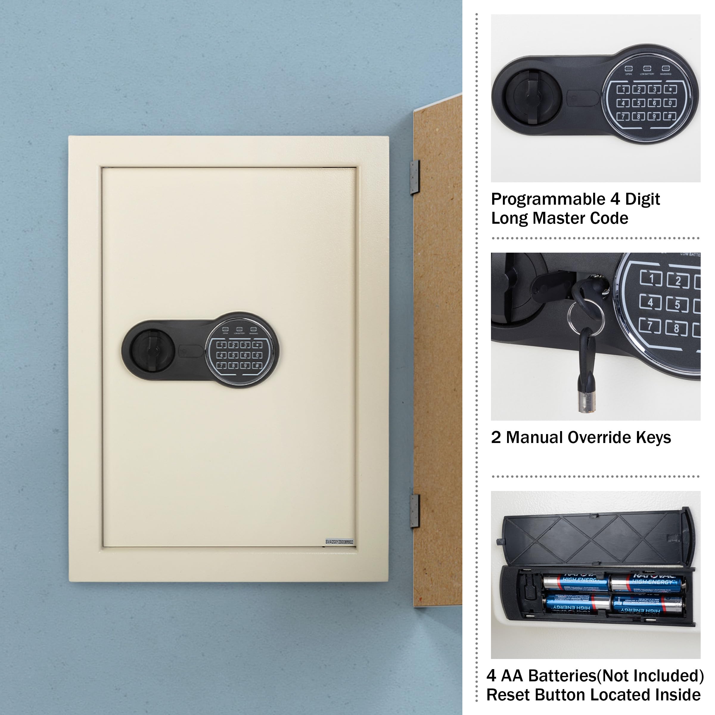 Paragon Safes Wandtresor – Safe für Zuhause oder Büro mit Tastatur und 2 manuellen Übersteuerungstasten – schützt Bargeld, Schmuck, Pässe und mehr von Paragon Safes (cremefarben)