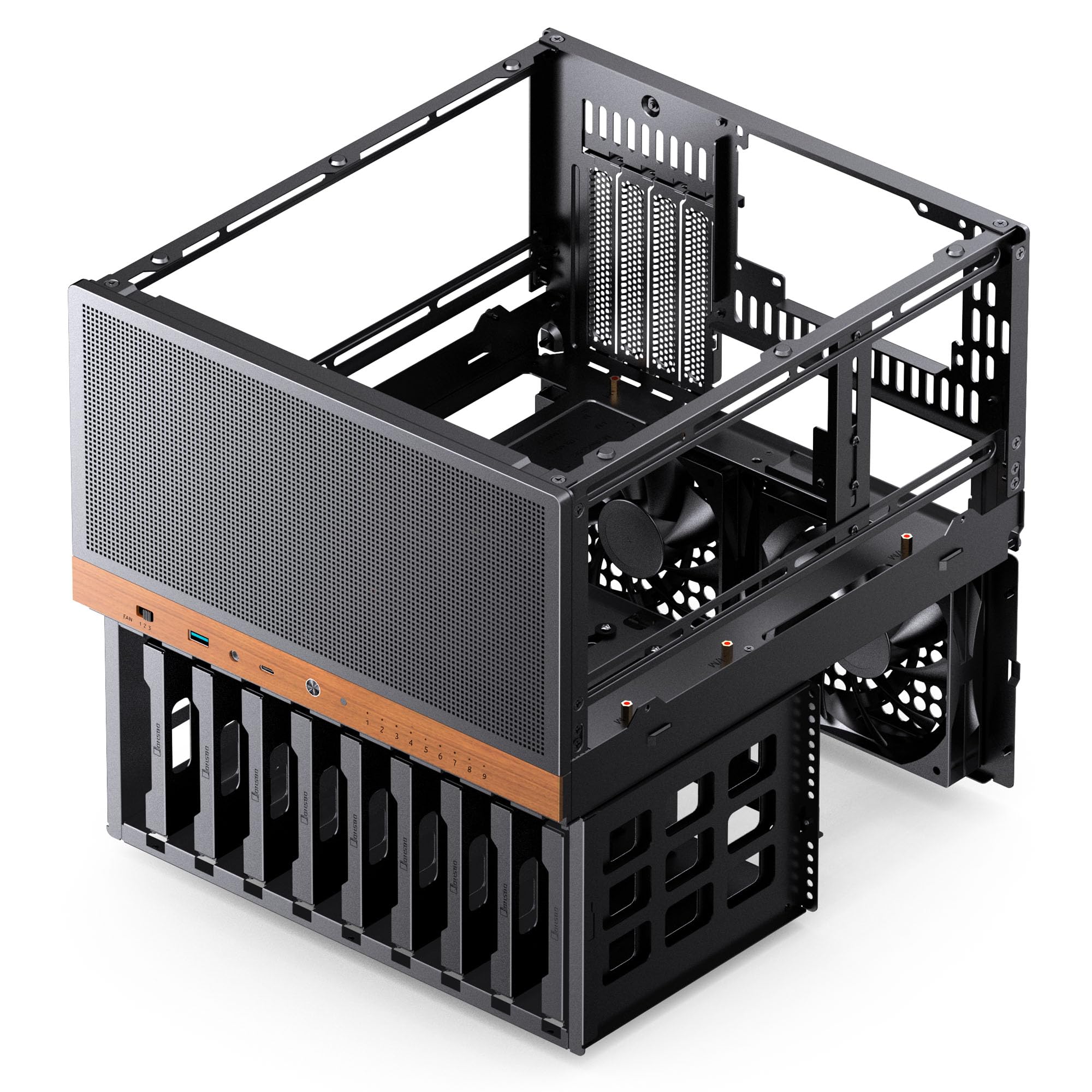 Jonsbo N6 NAS-Gehäuse, Cube-Gehäuse, mATX, Stahl/Mesh - schwarz