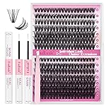 FADLASH Lash Extension Kit 50D+60D Lash Clusters D Curl Lash Cluster Kit DIY Eyelash Extension Kit with Lash Bond and Seal Lash Tweezer Cluster Lashes (Kit, 50D+60D-07D-Mix10-18)