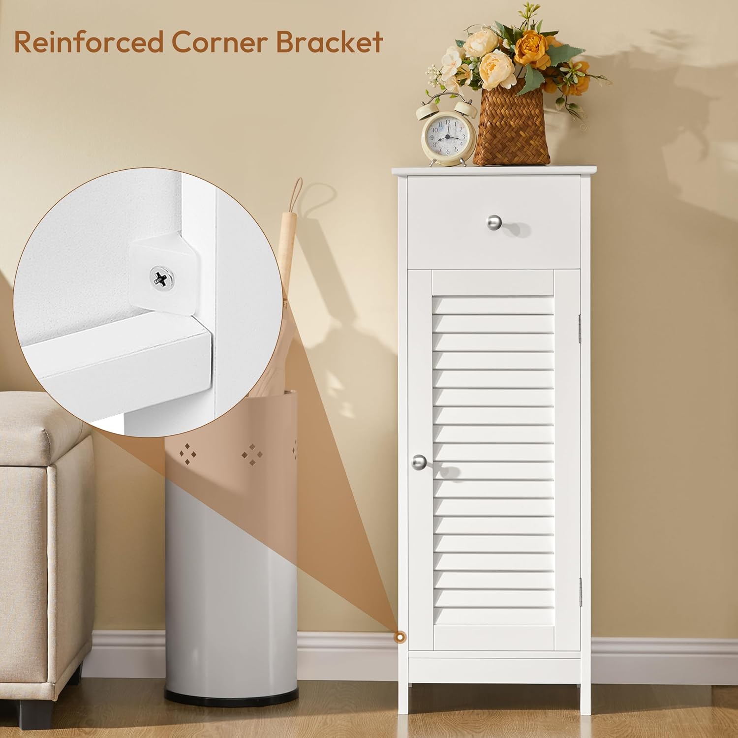 Yaheetech Bathroom Floor Storage Cabinet, Freestanding Side Table Storage Organizer Unit with Drawer and Single Shutter Door, D11.8xW12.6xH34.3 Inches