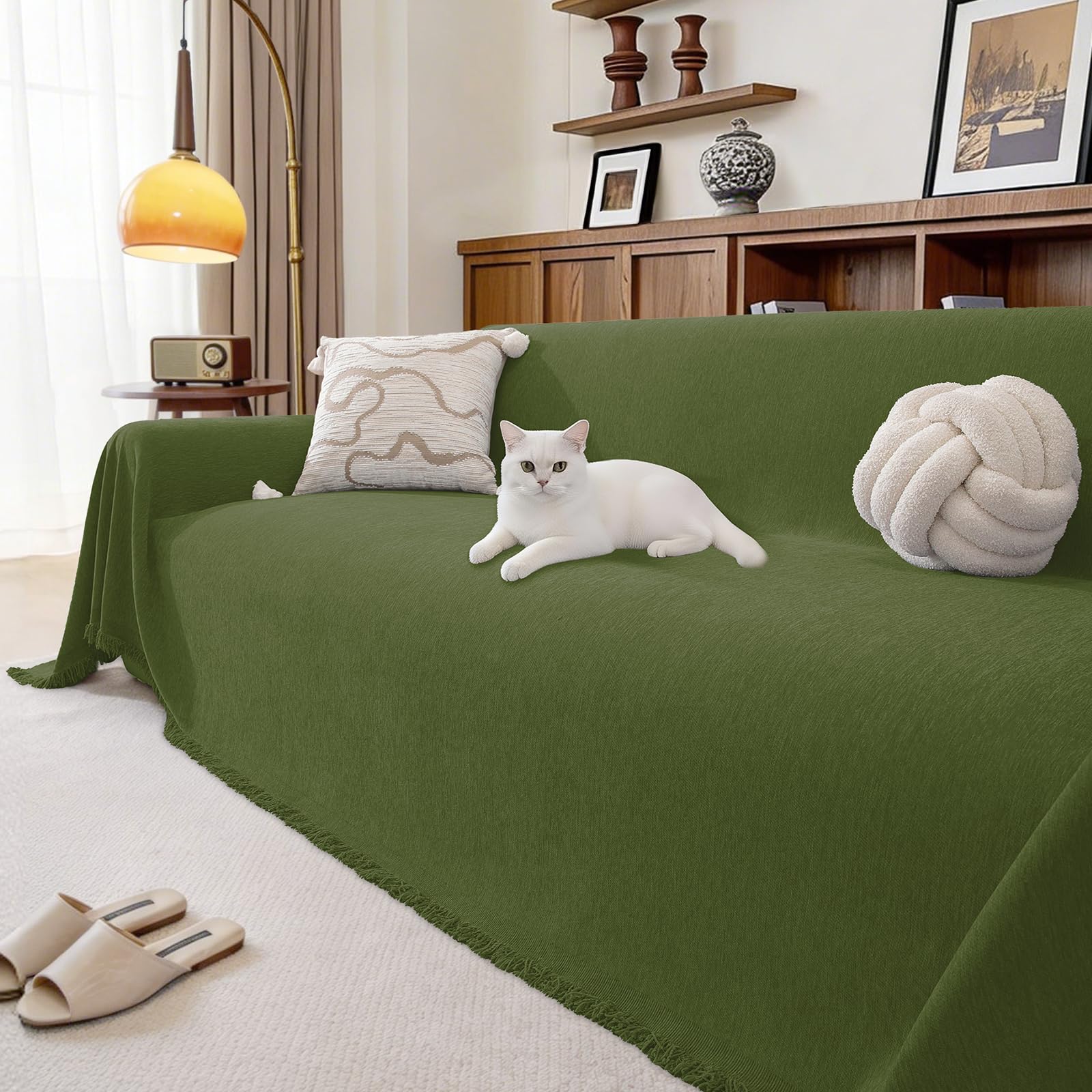Ystyle Funda Sofa 2 Plazas, 180x260 CM, Manta Cubre Sofa de Chenilla Antideslizante y Antimanchas, Protector de Sofa para Perros y Gatos para Salón, Sofa Cover Four Seasons Universal, Verde Global Recycled Standard Global Recycled Standard Global Recycled Standard