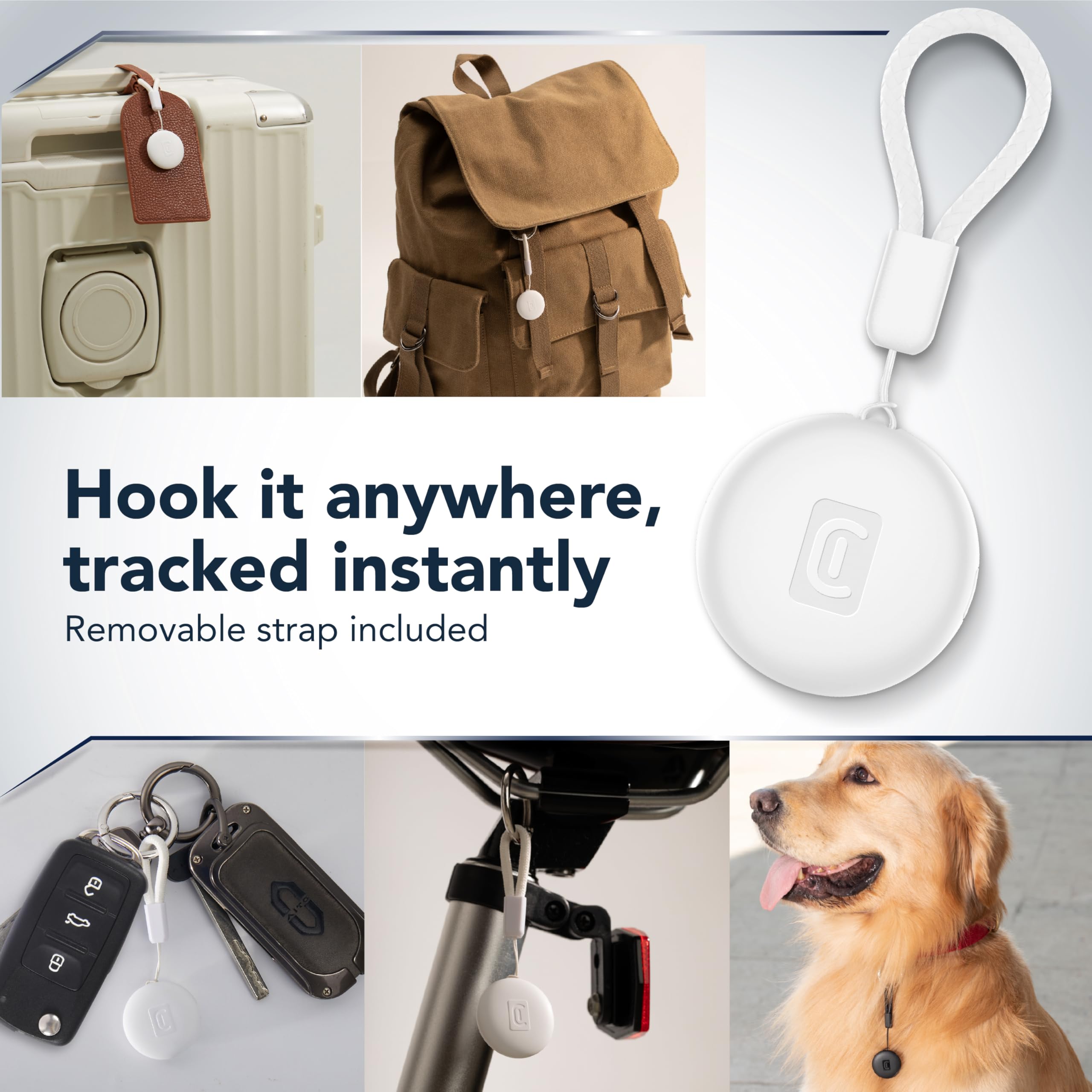 Cellularline TRACY TAG Bianco per Android, Mini Smart Tracker con App Trova il Mio Dispositivo di Google, Compatibile con Accessori AirTag, Batteria Sostituibile