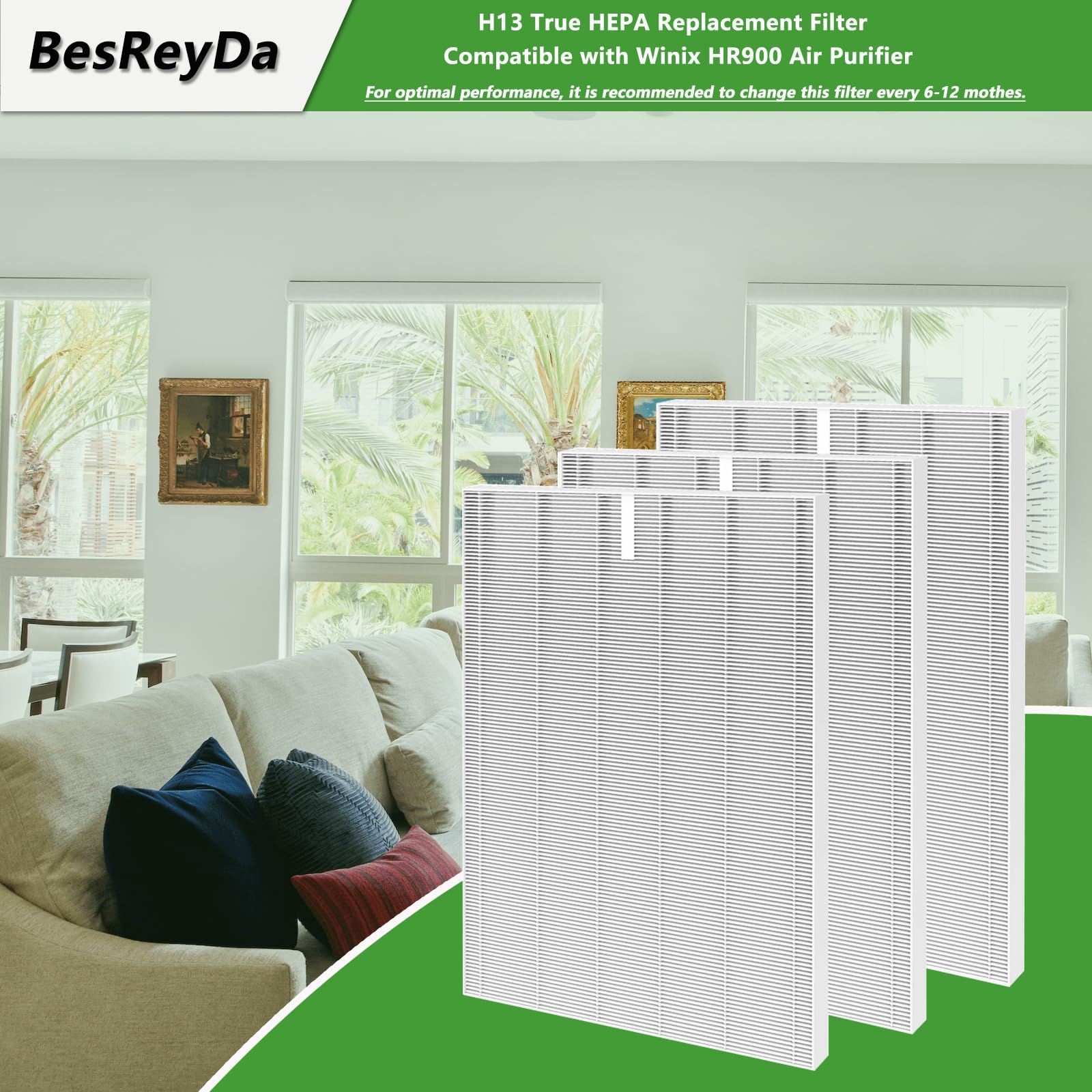 HR900 - Filtro de repuesto compatible con Winix HR900 Ultimate Pet Air Purifier, H13 True Hepa Fil ter número de pieza 1712-0093-00 FilterT (paquete de 3 HEPA)