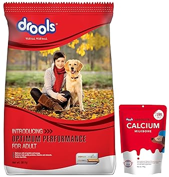 Drools Optimum Performance Adult Dry Dog Food, 20kg & Drools Absolute Calcium Bone Pouch, 190 g
