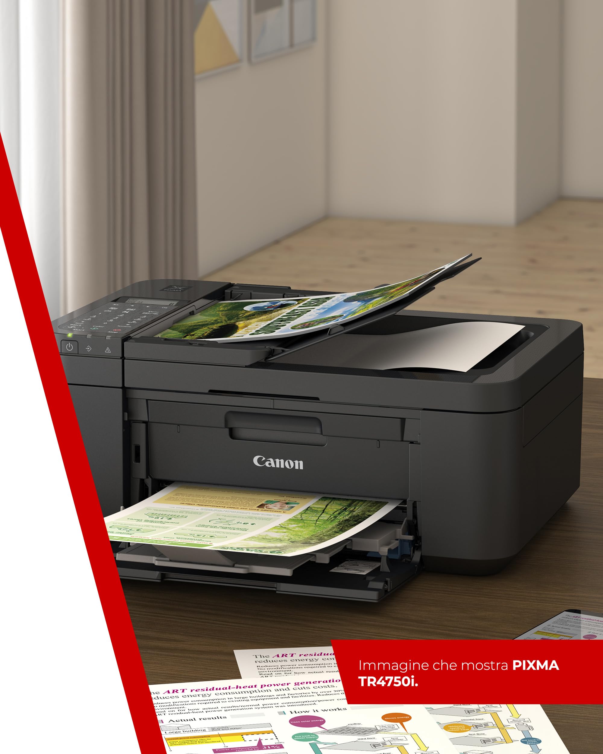 Canon PIXMA TR4750i - Stampante Wireless Multifunzione 4 in 1 - Stampa, Scansione, Copia, Fax - Fronte/Retro, ADF 20 Fogli, Stampa Foto Senza Bordi 4x6, Compatibile con PIXMA Print Plan, Nero