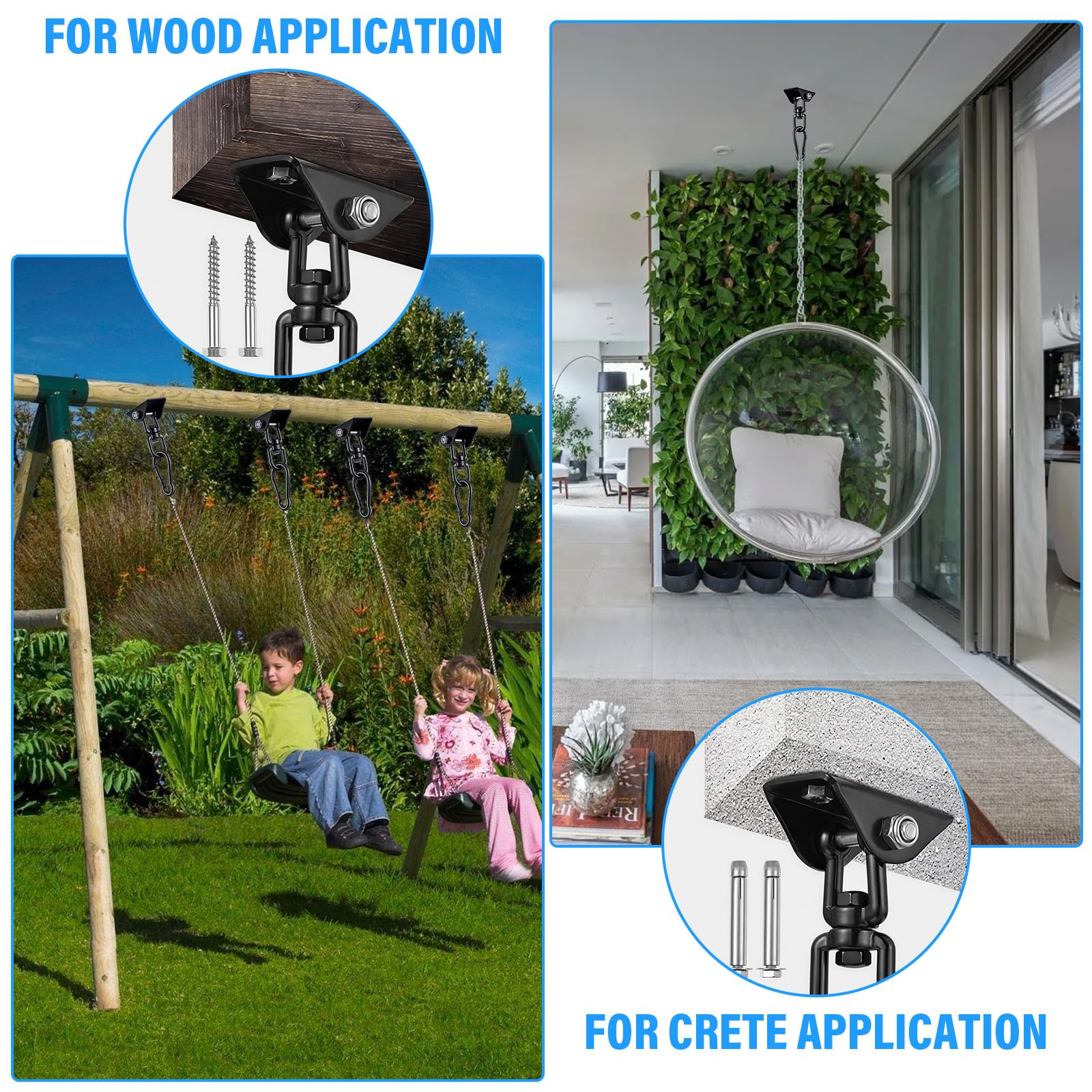 Gancho Giratorio De Columpio JUNGLEWELL – Acero Inoxidable 304, Carga 500 Kg, 360° Para Interiores Y Exteriores