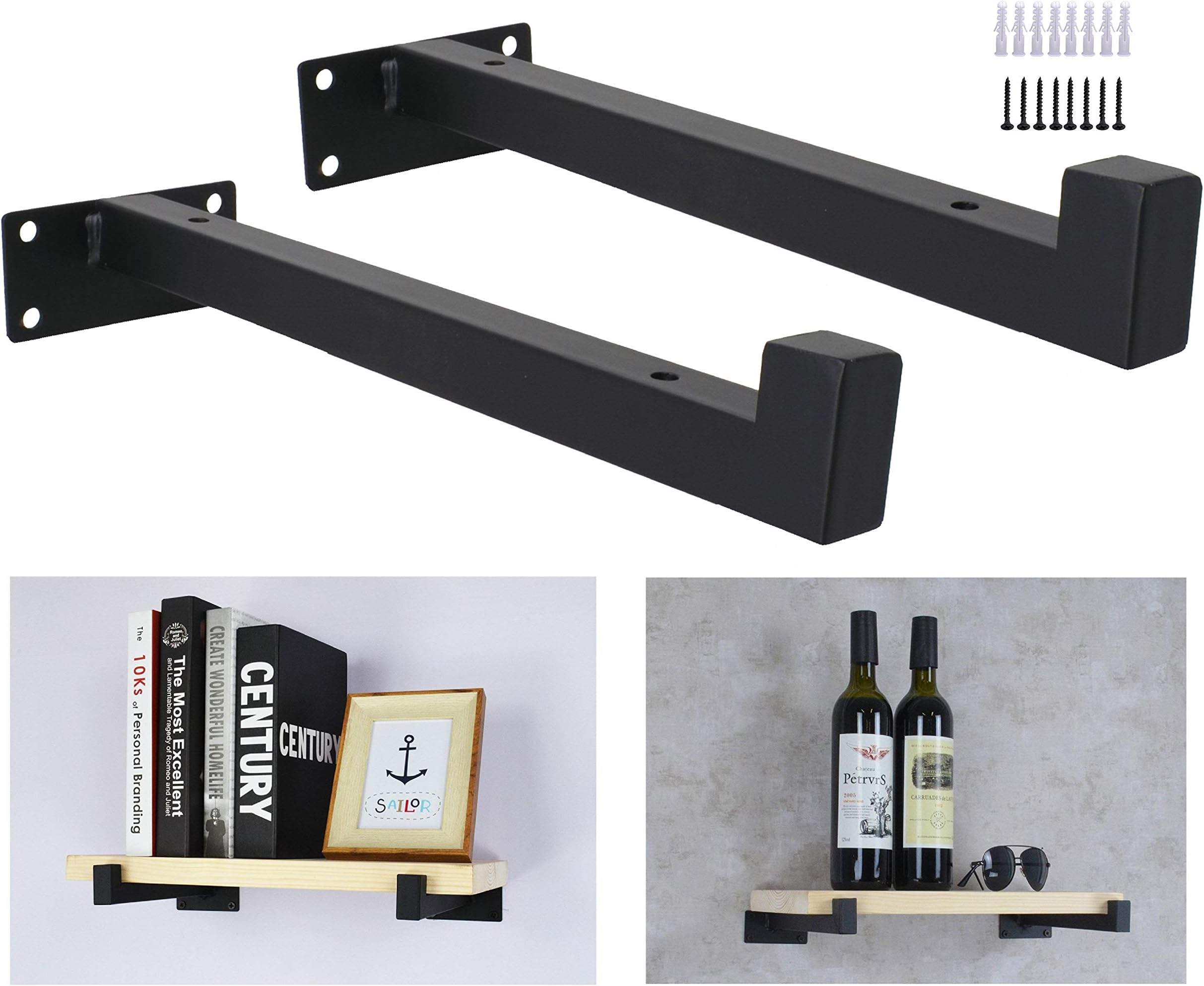 OVOV Industrial Shelf Brackets Black Iron Heavy Duty Farmhouse Wall Mounted Brackets for Floating Shelves