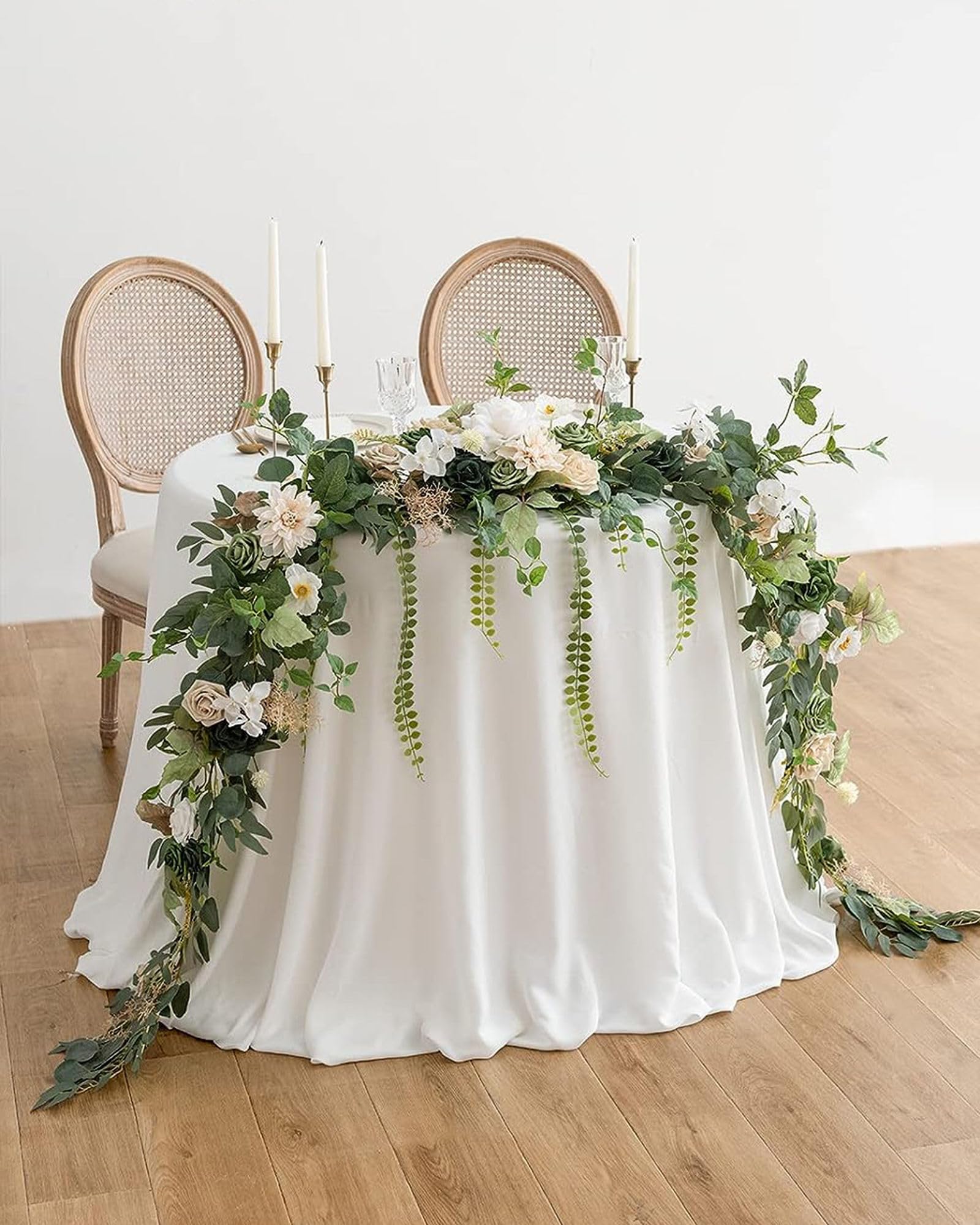 Sztuczne girlandy eukaliptusowe,   9FT sztuczny liść wierzby girlanda zieleni, ręcznie robiona zielona girlanda na stół weselny dom wiejski Home Decor