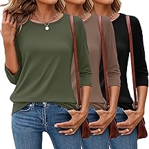 Ficerd 3 Pack 3/4 Sleeve Tops for Women Round Neck Dressy Basics Tees Casual Trendy Loose Fit T Shirts
