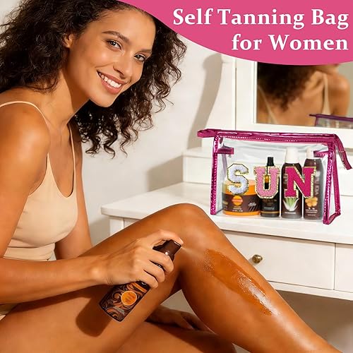 Miniatura 6 de COSHAYSOO Bolsa de Maquillaje Transparente con Protección Solar, Bolsa de Protector Solar con Parches de Letras, Accesorios Esenciales de Playa de