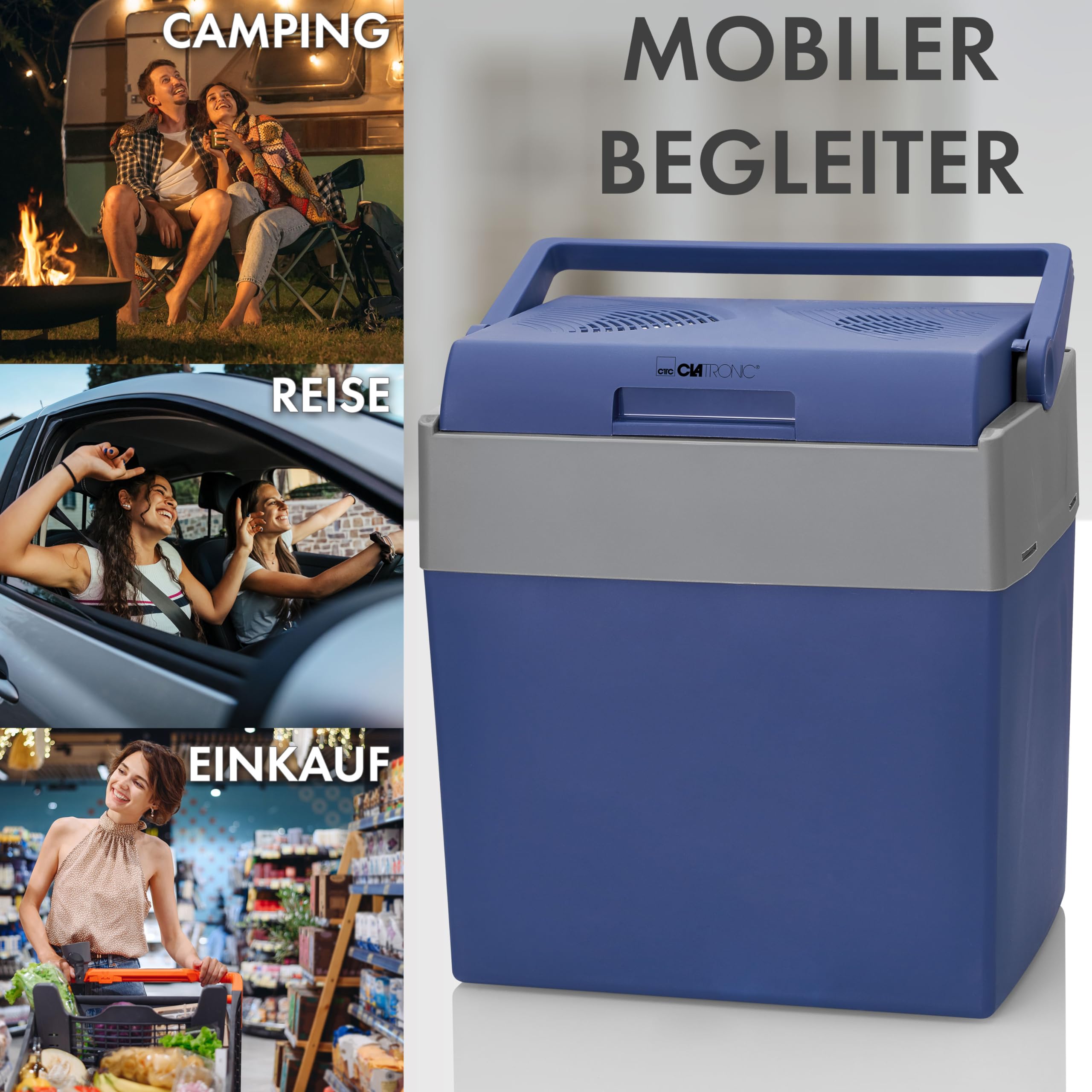Clatronic KB 3714 Nevera Portátil Eléctrica de Viaje para Coche, Camping, 12V/230V, Capacidad 30 Litros, Enfría y Calienta, Azul