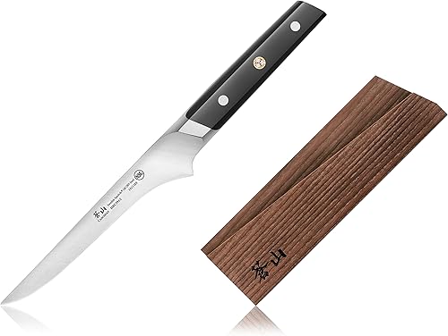 Cangshan TC Series 1021127 - Juego de cuchillos para deshuesar y funda de madera forjados de acero sueco 14C28N de 6 pulgadas