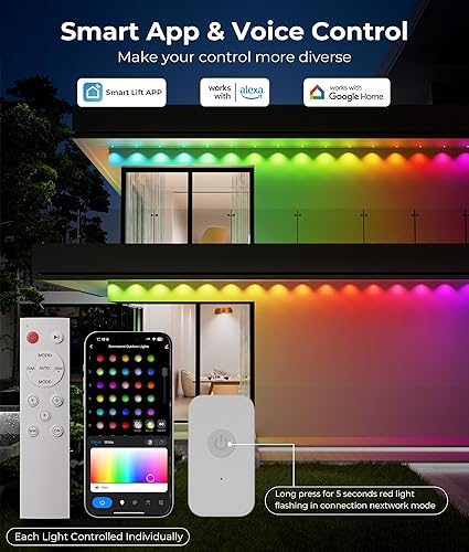 Miniatura 2 de Luces de Navidad permanentes para exteriores, 100 pies RGBWW y 60 LM, luces inteligentes triple-LED, decoraciones de Navidad al aire libre con 79