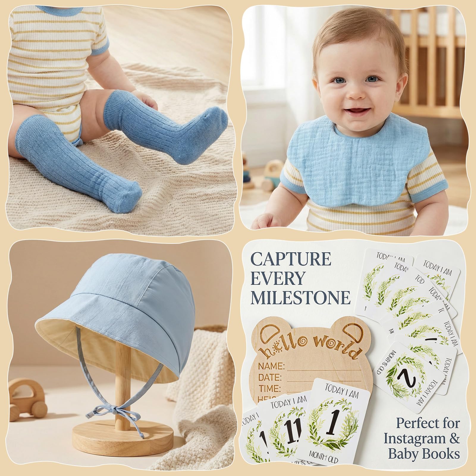 Regalo Nascita Bimbo con Body, Peluche Elefante, Mussola, Bavaglino, Cappello, Calzini, Cesto in Bambù Intrecciato, Set Regalo Neonato Nascita Regalo Baby Shower Bimbo (Cesto in Bambù)