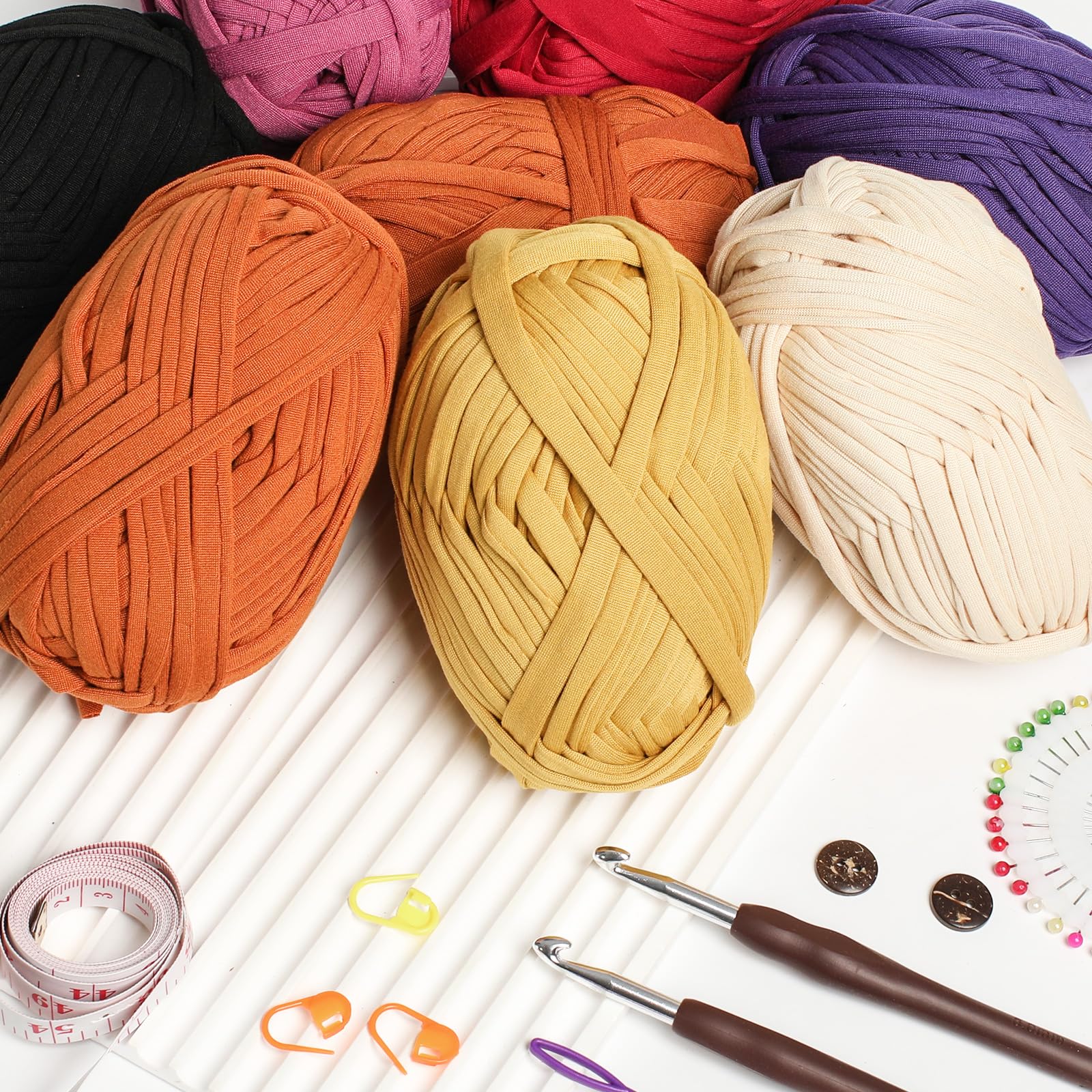 T-Shirt Yarn With 6mm Crochet Hook - 3x100g Chunky Fabric for Knitting Crocheting, Bags, Blankets, Baskets and DIY Projects - Image 3
