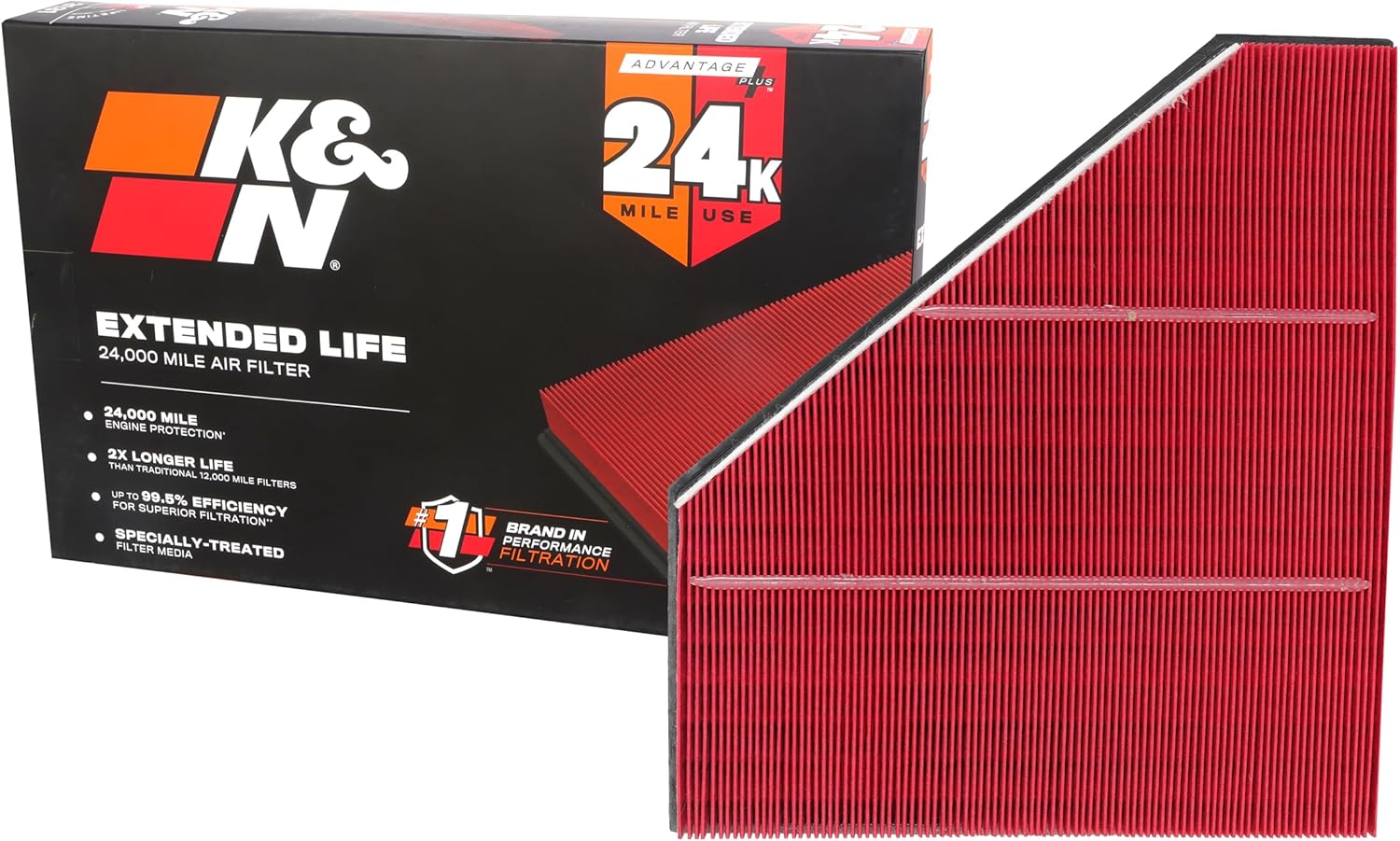 K&N Engine Air Filter: Extended Life 24,000 Mile Replacement Air Filter: Compatible with 2013-2019 Chevy/Cadillac (Camaro, ATS, CTS), KNX-2496