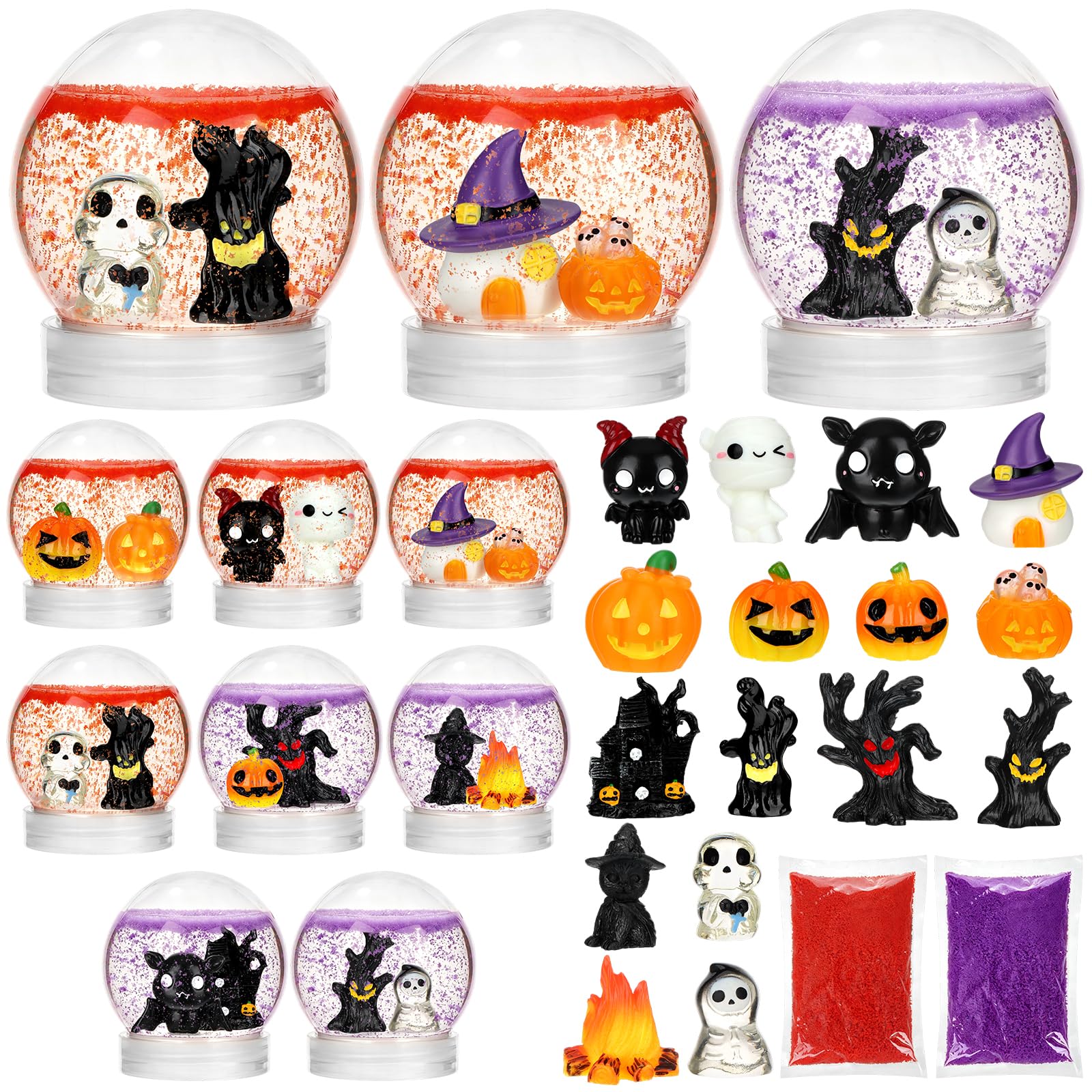8 Sets Halloween DIY Snow Globe Kit Make Your Own Mini Water Globe Craft Set for Kids Halloween Party Favors Classroom Art Activity DIY Decor Gift for Boys Girls