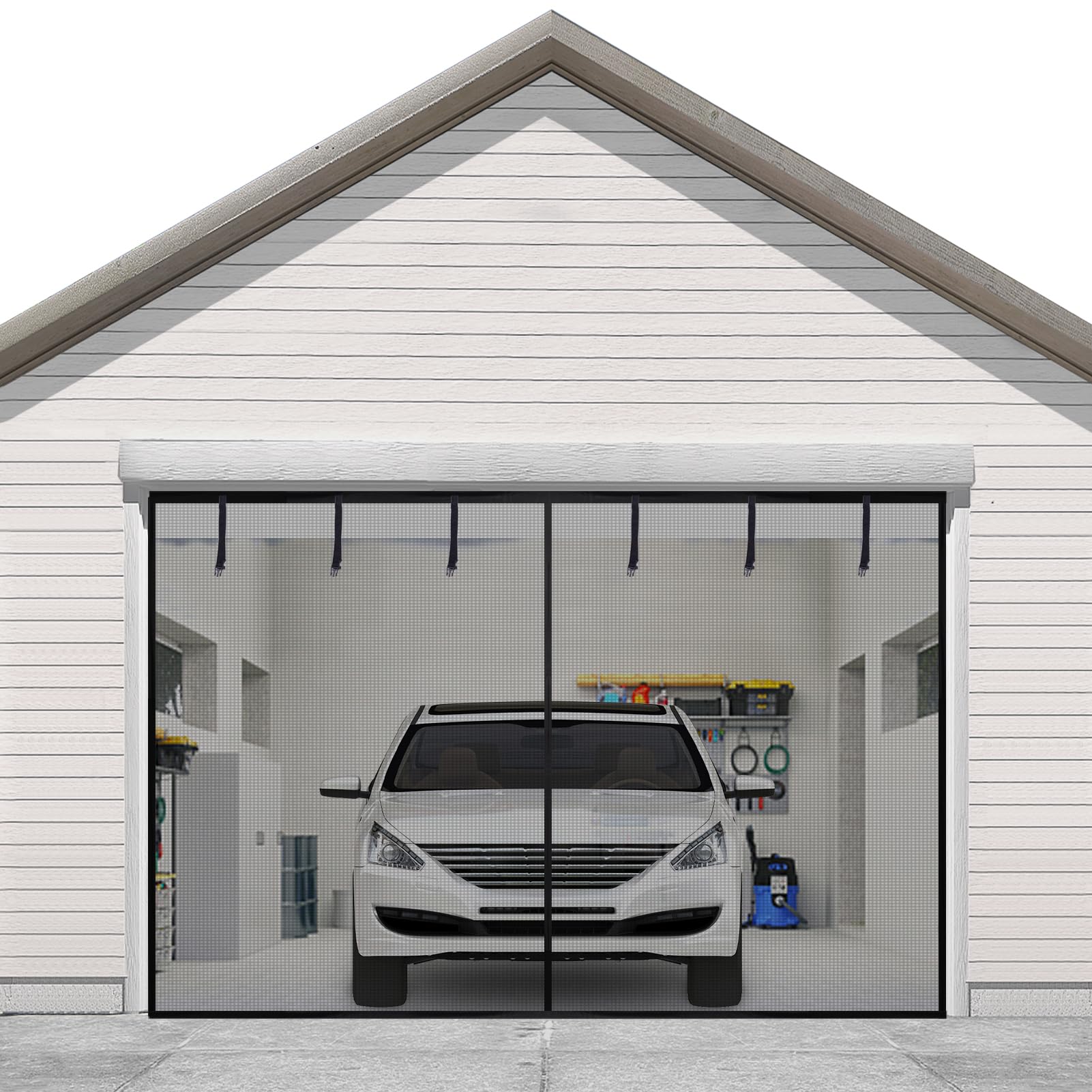 Sunolga 18x8 FT Garage Door Screen Heavy Duty Roll Up Reinforced Polyester for 2 Car
