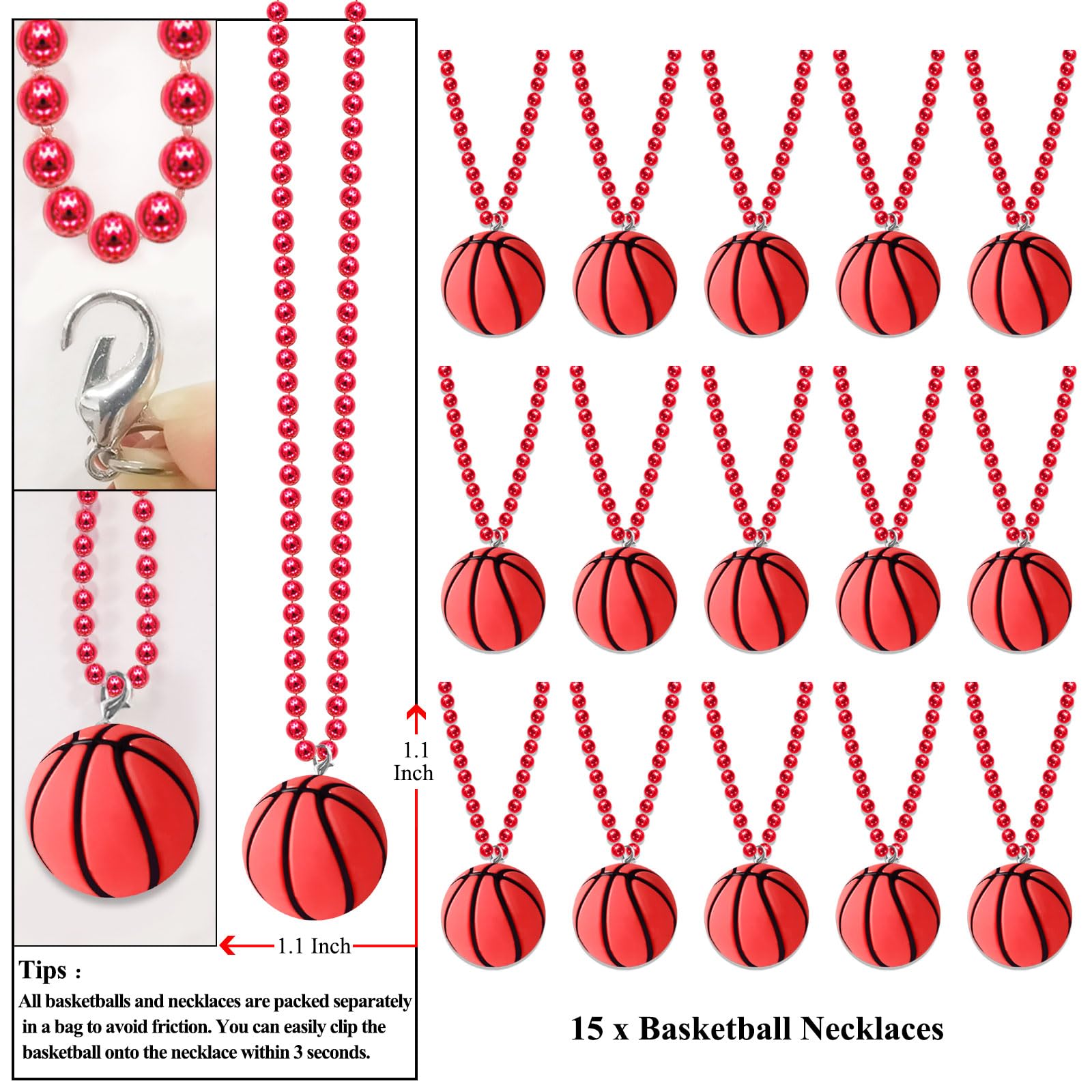 KeeStar 15 Pack Basketball Necklace Party Favors for Sports Themed Baby Shower, Birthday Party Goodie Bag Fillers, School Carnival Rewards, Classroom Prize