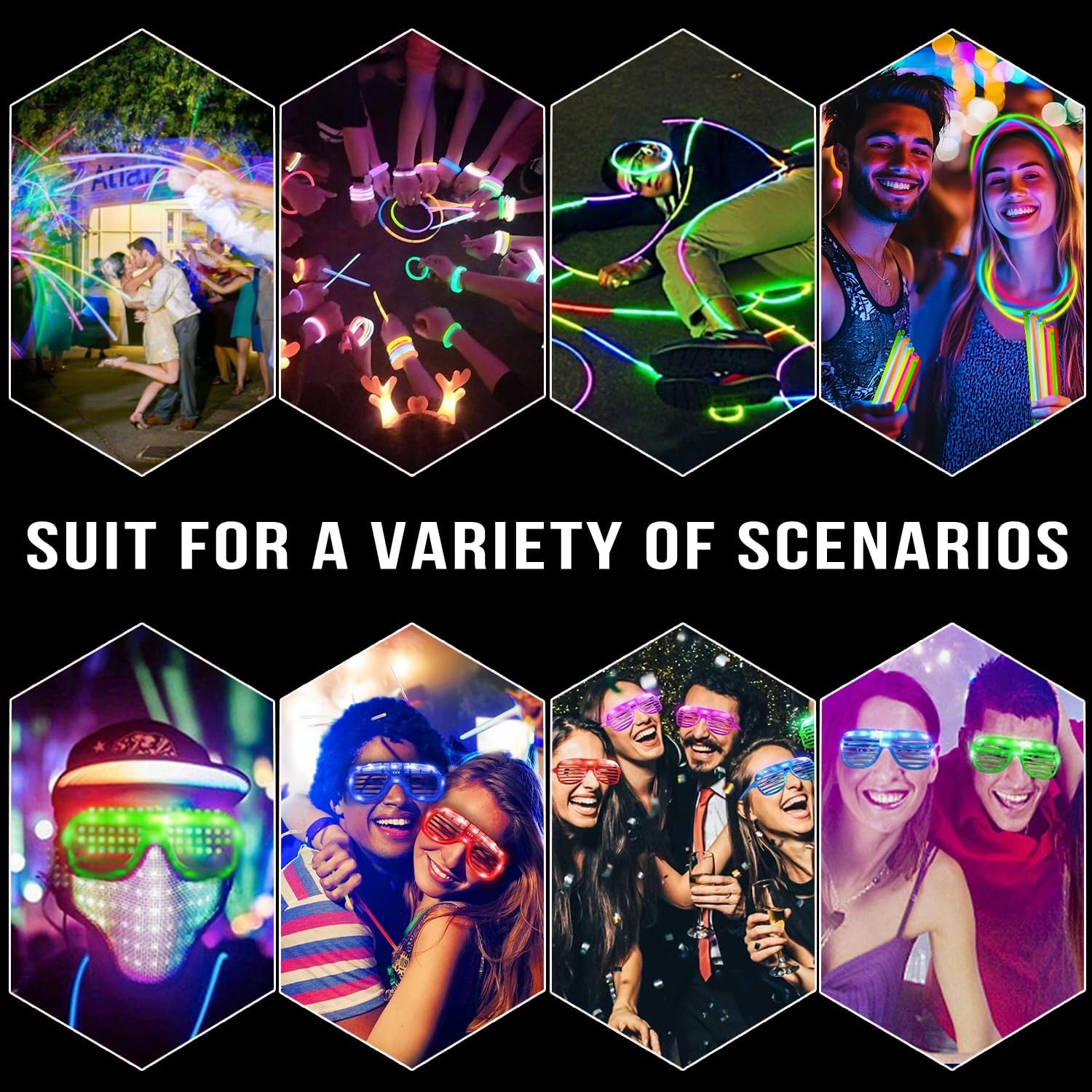 TURNMEON 125 Pack Glow in The Dark Party Supplies Light Up Party Favors with 100 Glow Sticks and 25 Led Glasses Shutter Shades Sunglasses Neon Glow Accessories Easter Basket Wedding Birthday Concert - Image 6