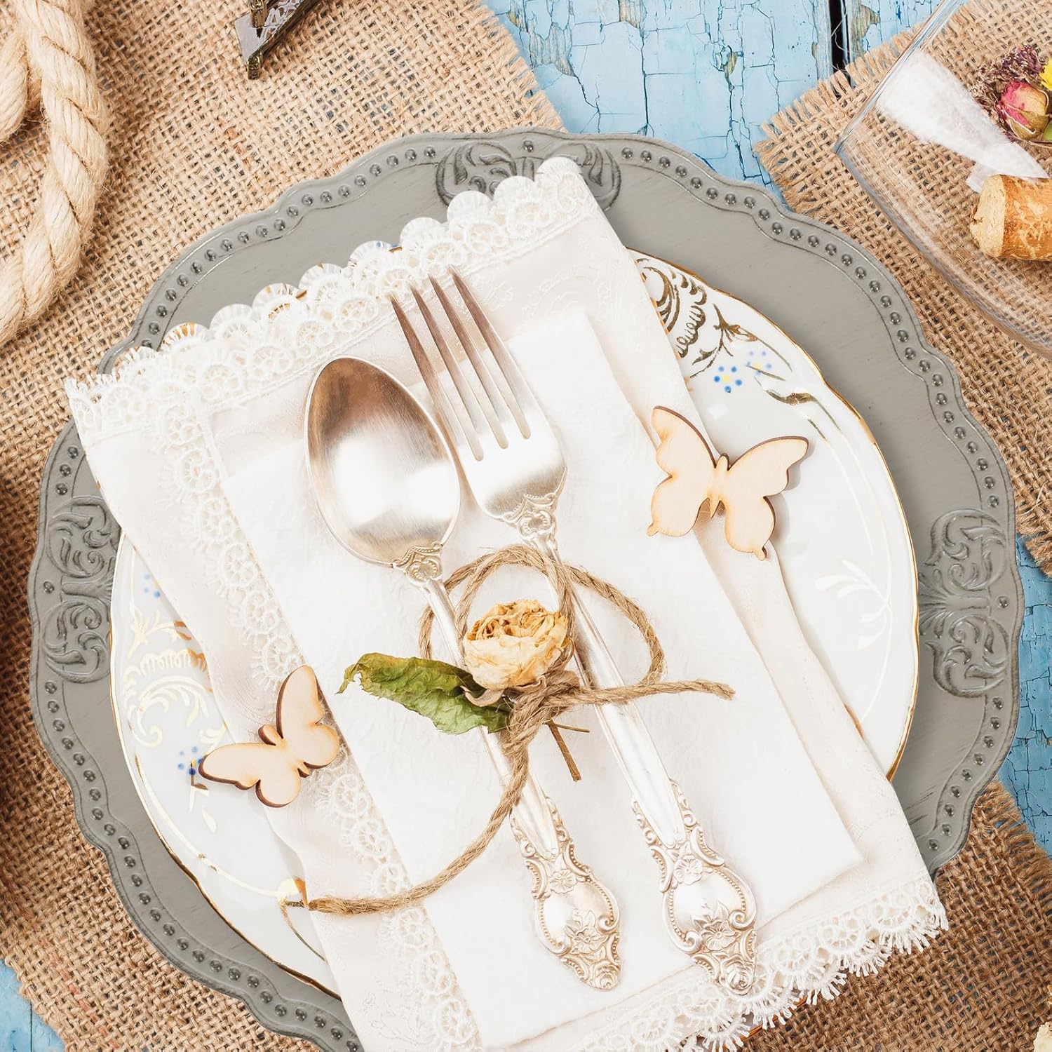 uxcell 10pcs Vintage Charger Plates Bulk, 13 Inch Plastic Beaded Decorative Chargers for Dinner Plates Set Round Plate Charger for Wedding Party Event Table Setting Decoration, Grey